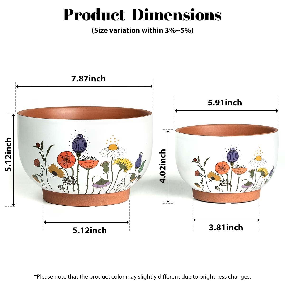 YBX 8 Inch & 6 Inch Terracotta Pots, Plant Pots Indoor, Flower Pots for Indoor Plants with Drainage, Planters with Floral Accent for Indoor Plants (French Country) - Image 3