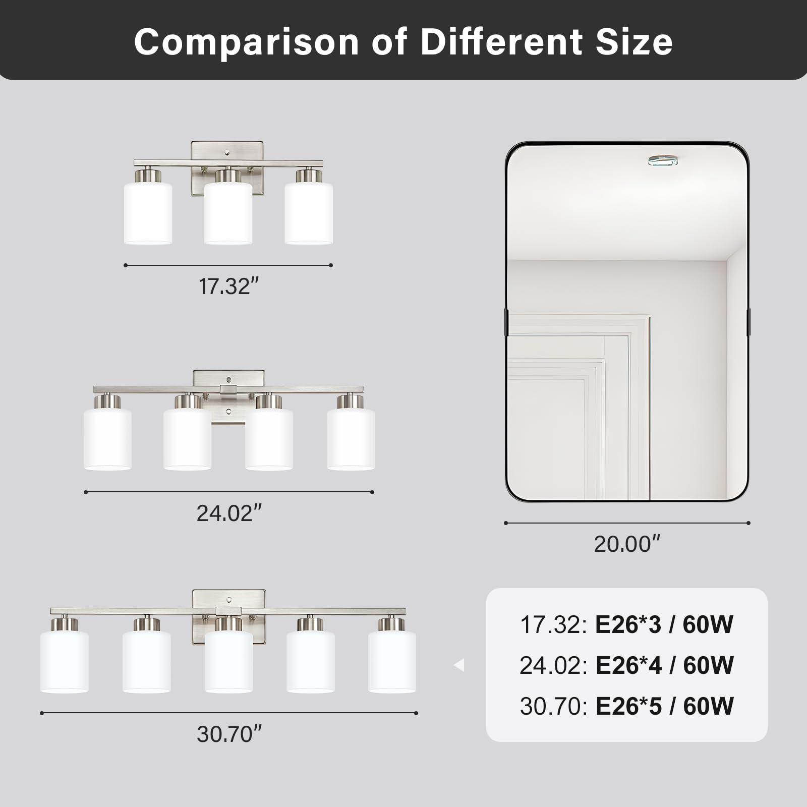 FonmYim Brushed Nickel Bathroom Light Fixtures, 3-Light Modern Vanity Light Over Mirror, Wall Sconces with Milky White Frosted Glass Shades, E26 Socket (Bulbs Not Included) - Image 5