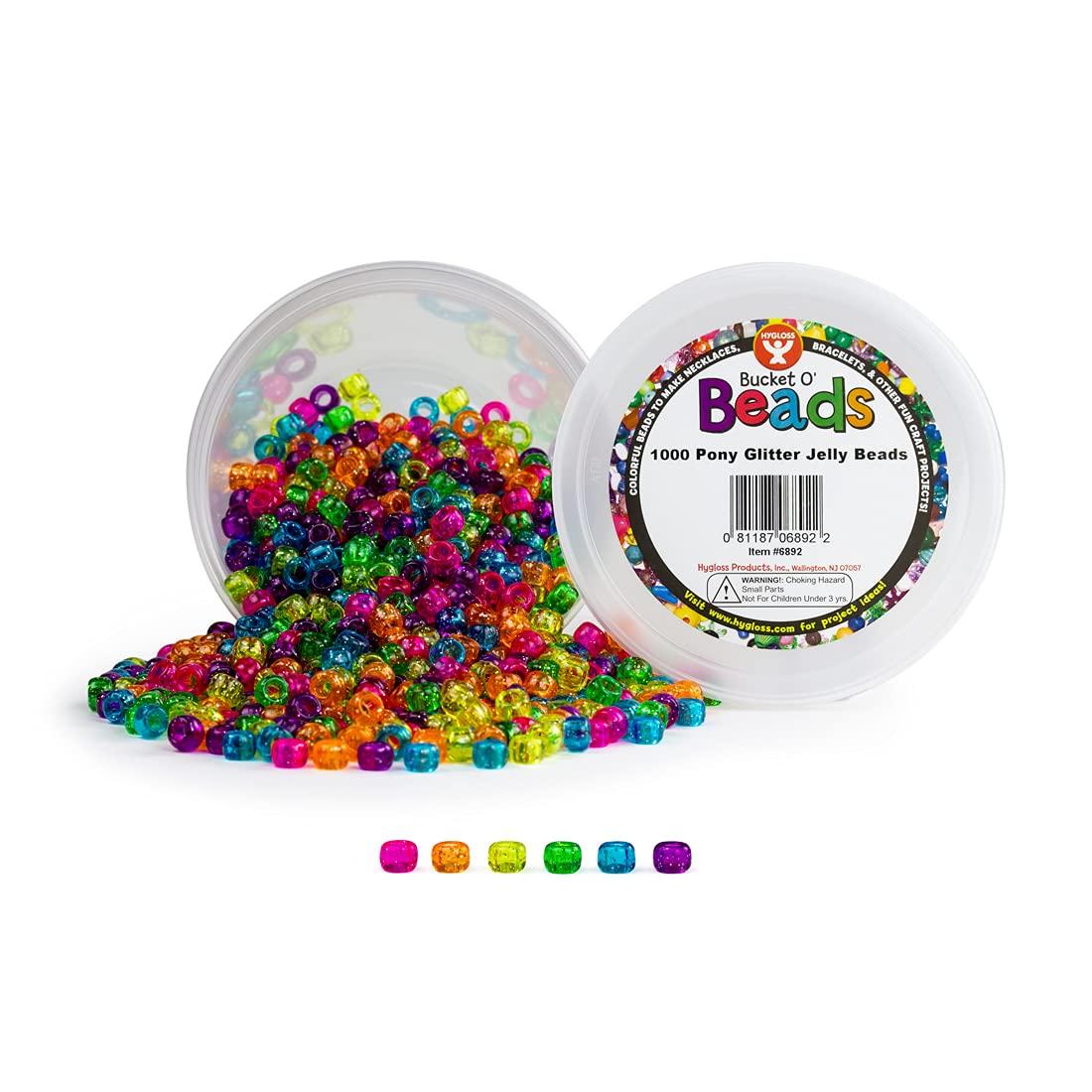 Hygloss Products Bucket O’Beads - Plastic Pony Bead Assortment for Crafts, Jewelry, Keychains and More - Reusable Container - Glitter Jelly Assorted Colors - 6x9 mm - 1,000 Pcs,6892 - Image 7