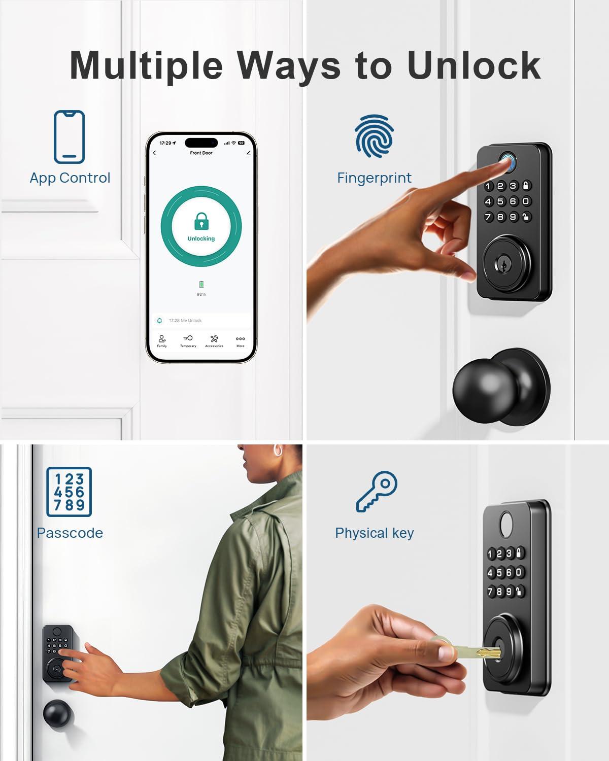 NBBX Fingerprint Door Lock with Knobs, Keyless Entry Deadbolt with Auto Lock, Keypad and App Support for Front Door and Bedroom, Easy to Install – N201 - Image 3