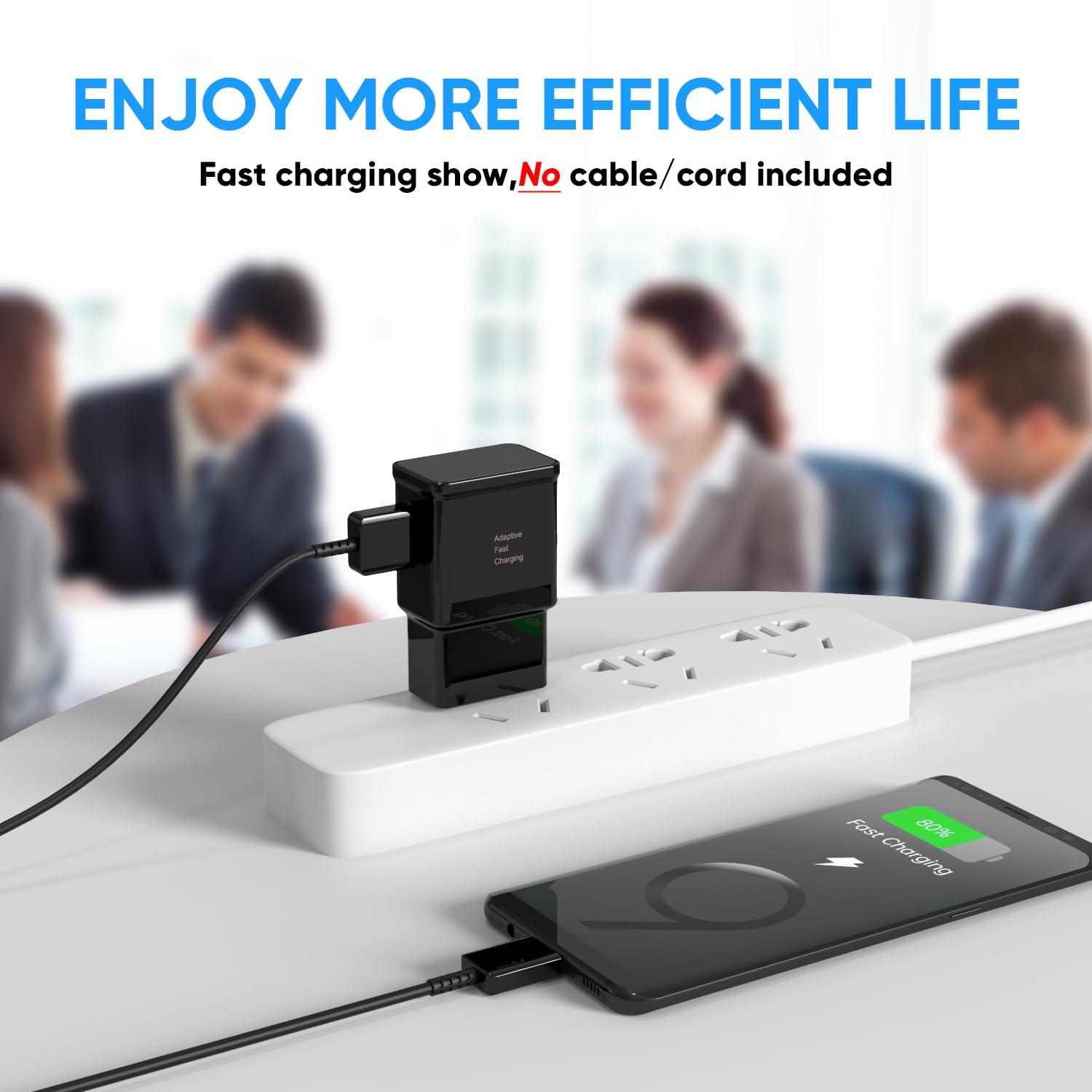 Adaptive Fast Charging Block USB Wall Charger Adapter Fits Samsung Galaxy S25/S24/S23/S22/S22 Ultra/S21/S20/S10/S9/S8/S7/Edge/Note 10 Quick Charge (Black, 2 Pack) - Image 7