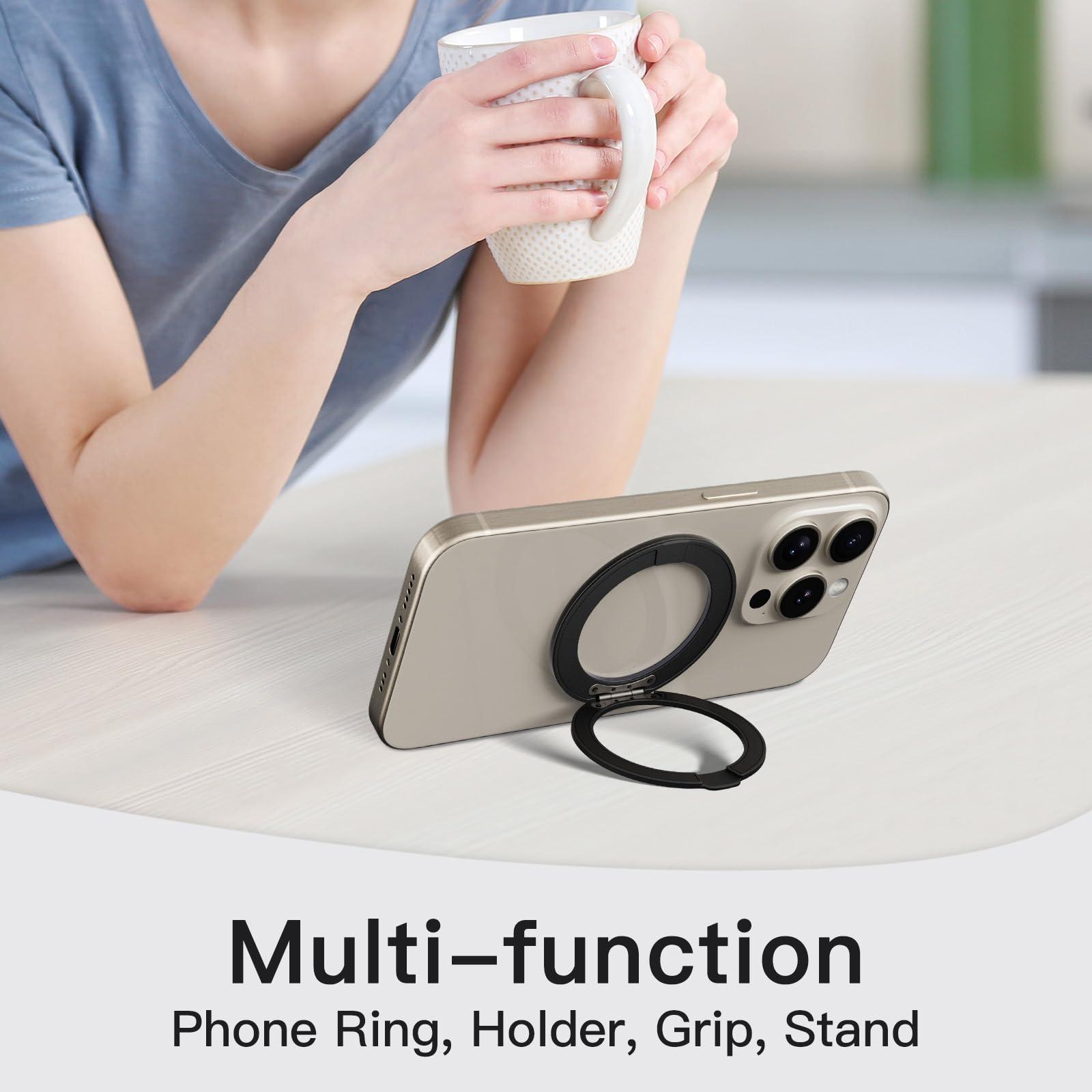 COOLQO 4Pcs 360 Spin Cell Grip Ring Phone Stand [Upgrade Gear Hinge Stress Anxiety Relief] Magnetic Holders for Your car Accessories Desk Mount Compatible with iPhone All Smartphones, Black - Image 7