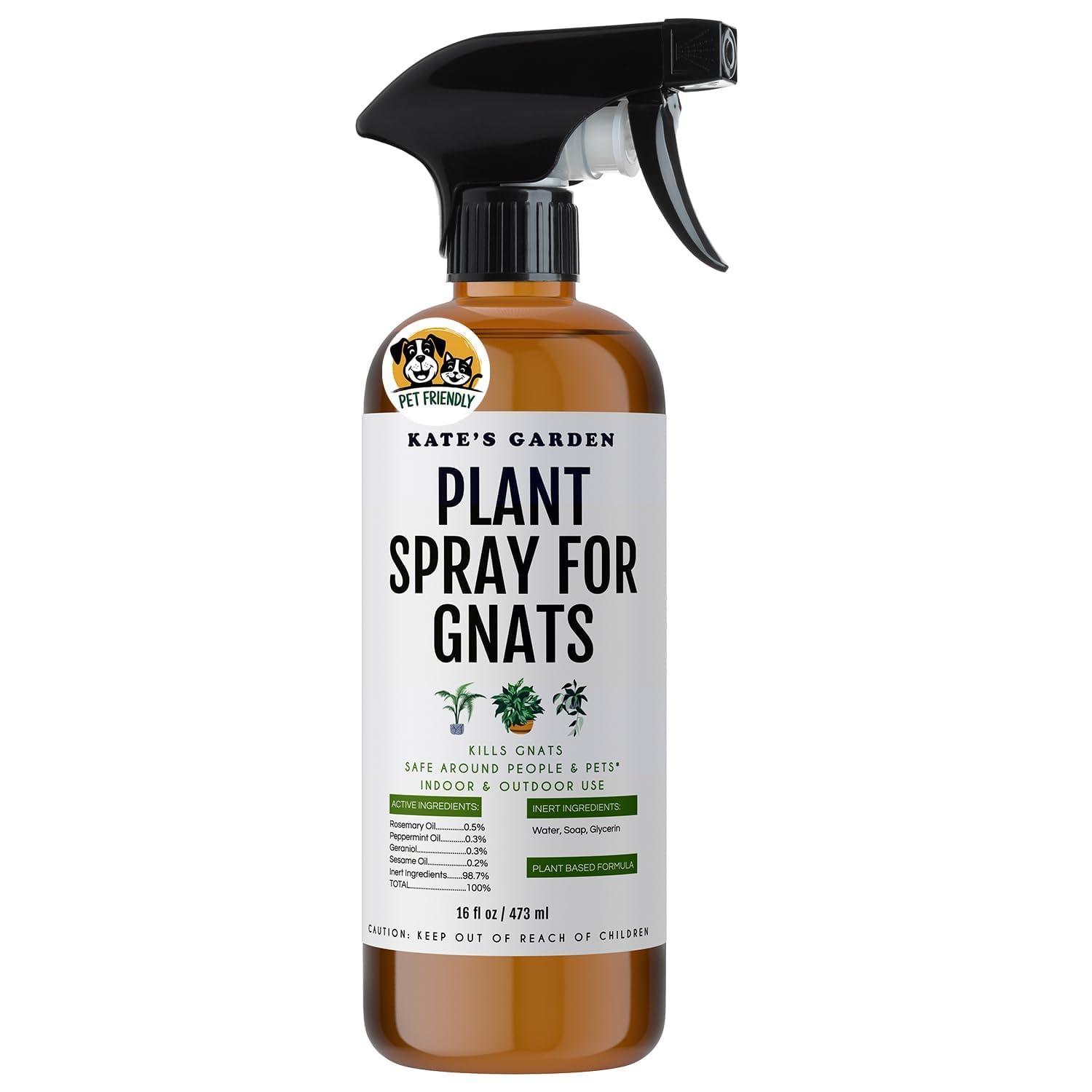 Kate's Garden Plant Spray for Insects & Getting Rid of Gnats. Fungus Gnat Killer & Bug Spray for Indoor Plants (16oz, Pet Safe, Non Toxic)