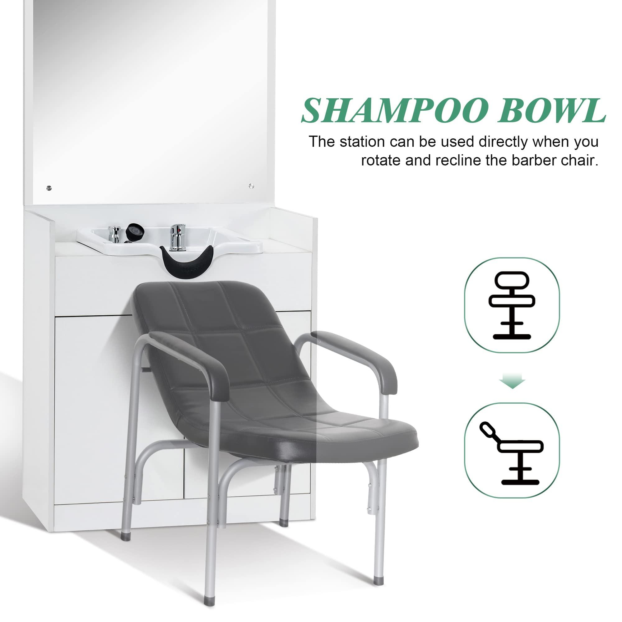 BarberPub Backwash Shampoo Bowl Sink Chair Station with Mirror Salon Styling Cabinet Spa Equipment 3130 (White) - Image 7