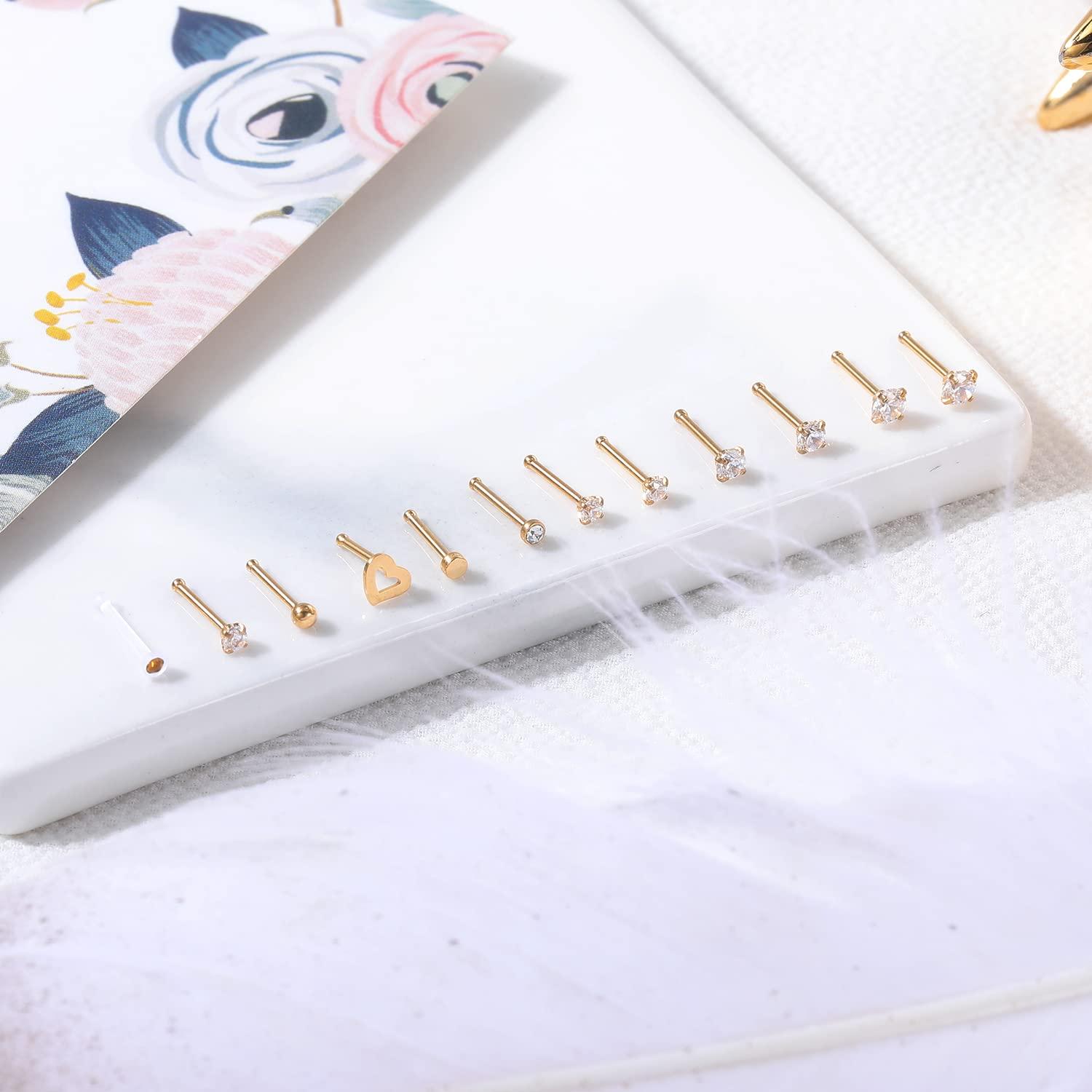 ZS 12Pcs 20G Nose Studs Rings - Surgical Steel L Shape Nose Bone Nose Screw CZ Nostril Piercing Jewelry for Women - Image 6