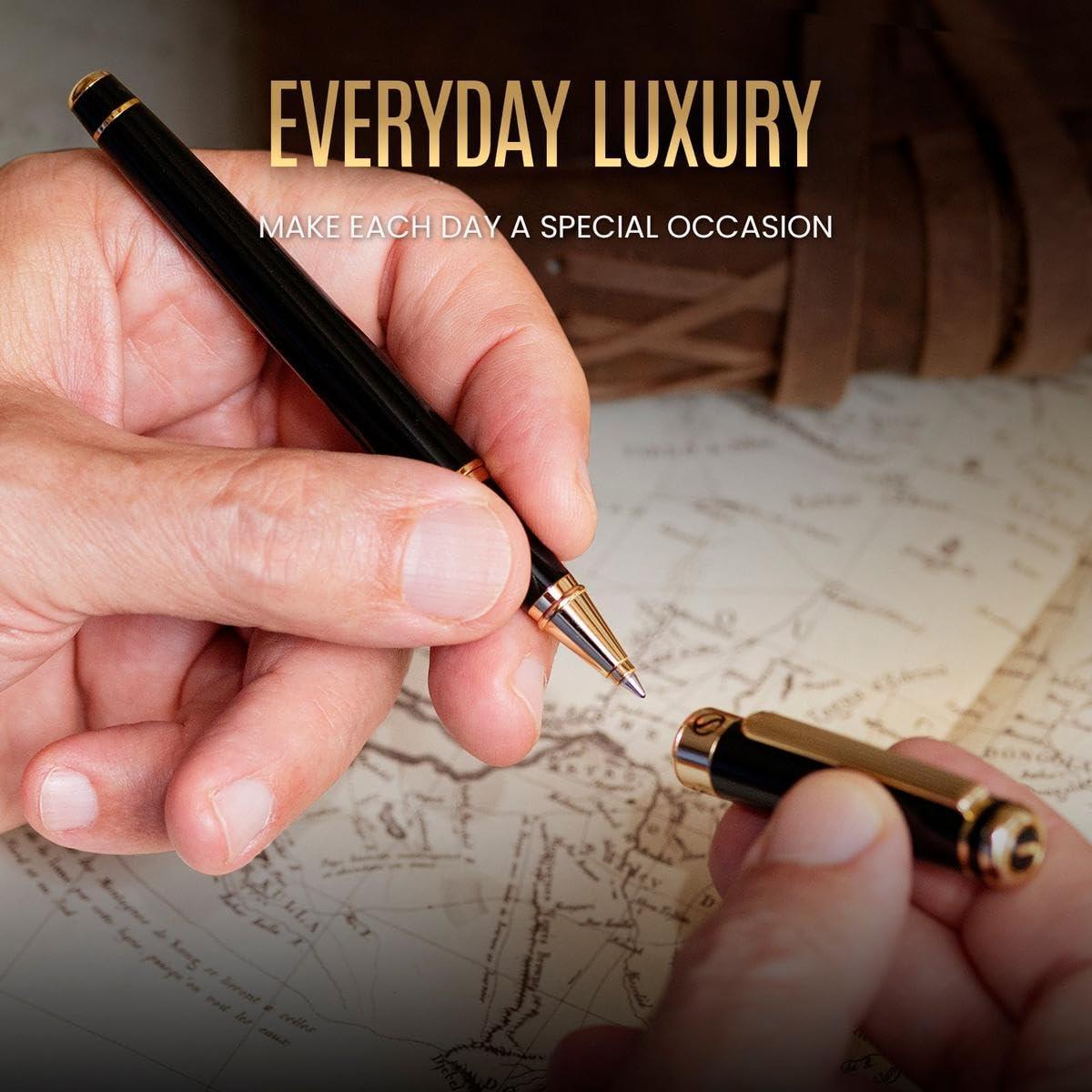 Scriveiner Black Lacquer Rollerball Pen - Stunning Luxury Pen, Real Gold Plating, Schmidt Ink Refill, Best Roller Ball Gift Set for Men & Women, Professional, Executive Office, Nice Pens - Image 8