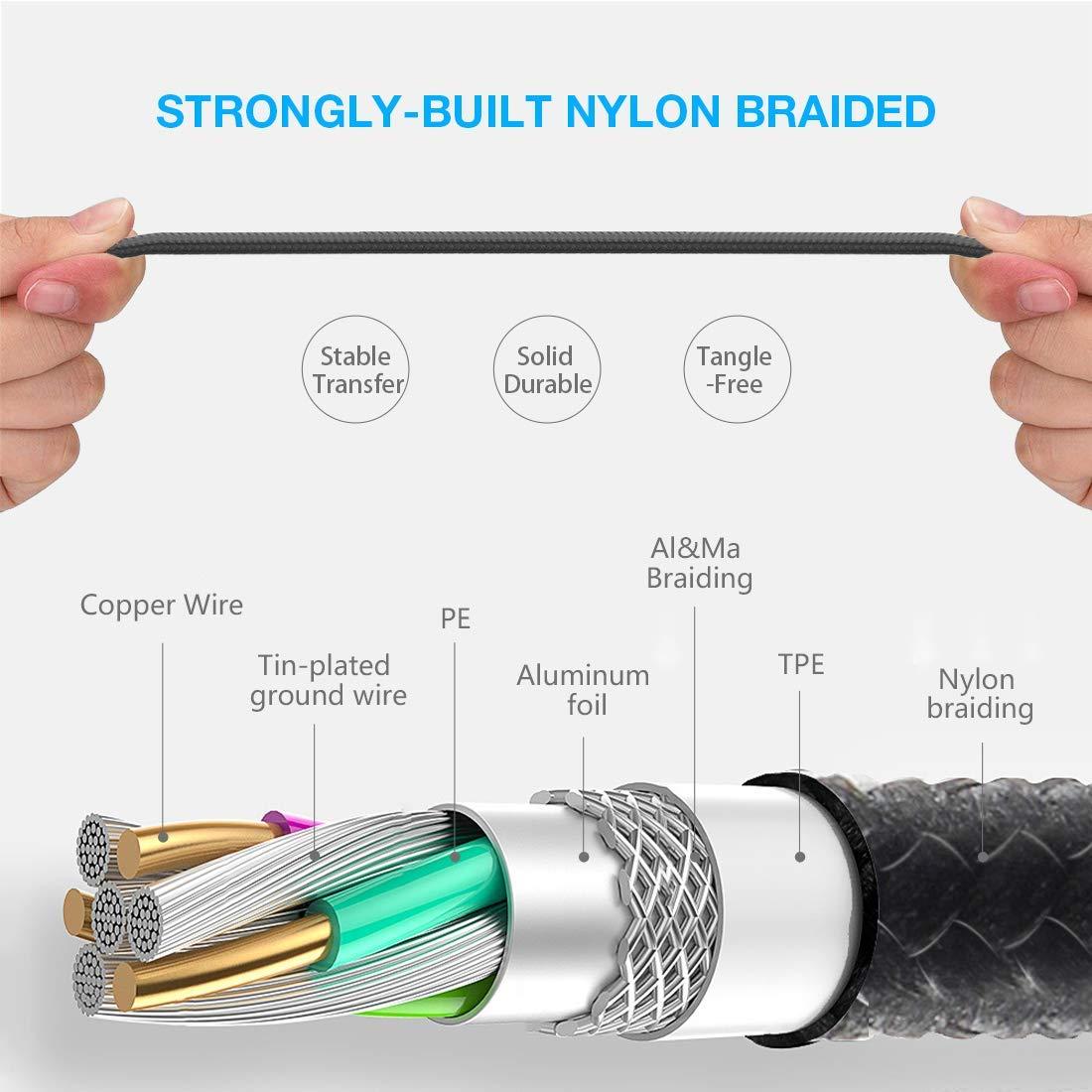 Multi USB Charging Cable 3A, 3 in 1 Fast Charger Cord Connector with Dual Phone/Type C/Micro USB Port Adapter, Compatible with Tablets Phone 12 11 Pro 8 7 6 Samsung Galaxy (4FT/2Pack Charging Only) - Image 4