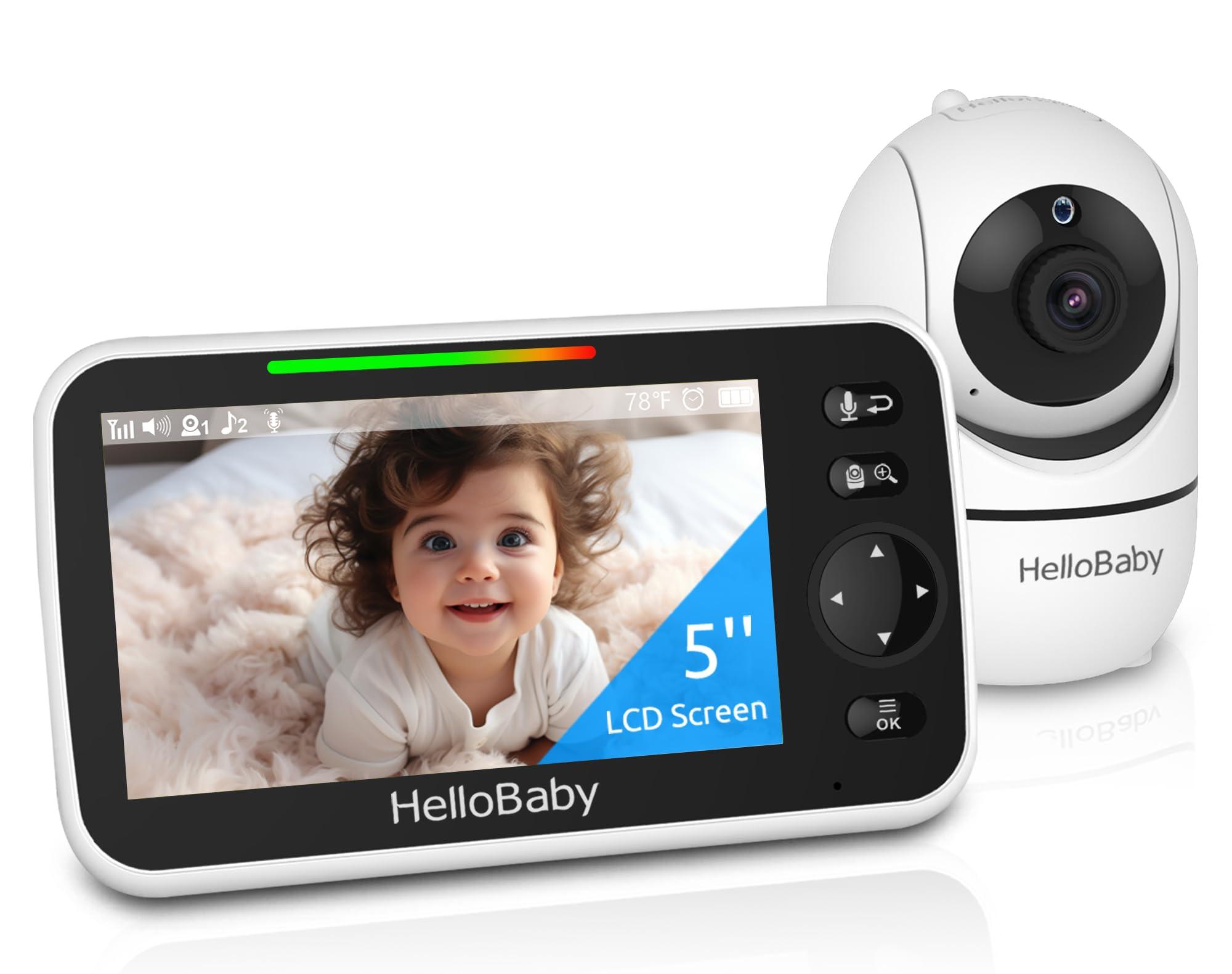 HelloBaby No WiFi Baby Monitor 5" Screen 30-Hour Battery Pan-Tilt-Zoom Video Upgrade with Camera and Audio, Night Vision, VOX, 2-Way Talk, 8 Lullabies and 1000ft Range, Father's Day for New Dad