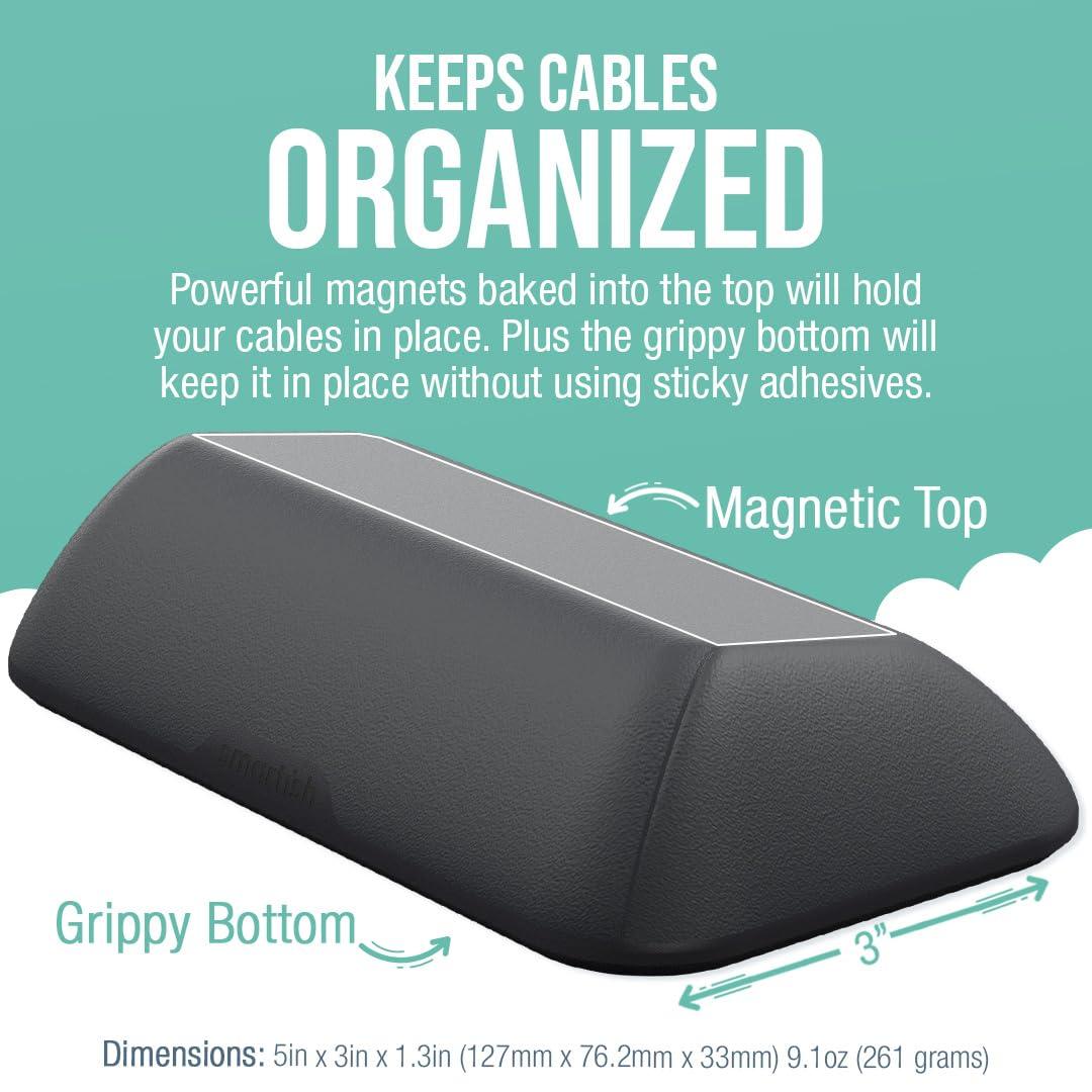 Smartish Magnetic Cord Holder - Bigger Cable Wrangler Organizer with Magnet Clips for Charger Management on Desktop, Nightstand, or Side Table - Holds 6+ Cables - Black Tie Affair - Image 2