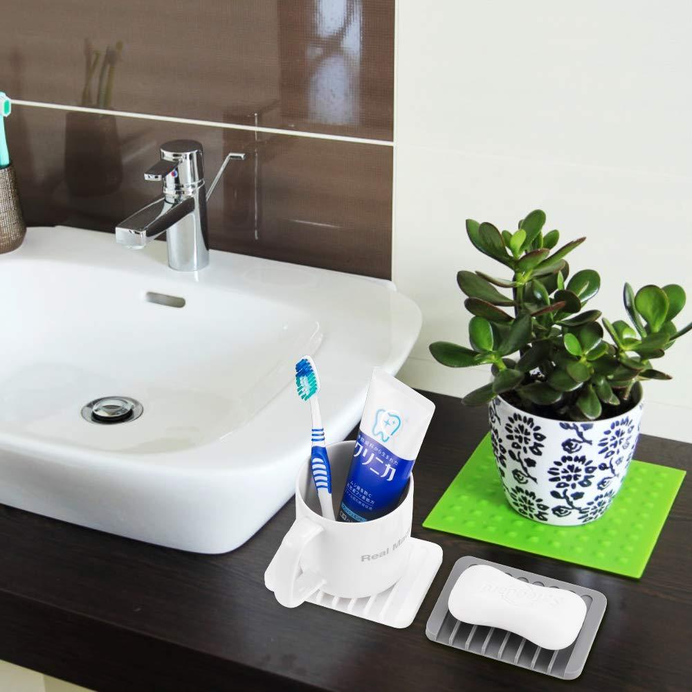 2PCS Soap Dish Holder, Premium Silicone Soap Dishes for Shower Bathroom Kitchen Sinks， Soap Tray Saver Drainer, Self-draining Waterfall, Non-Slip Design, Easy Cleaning (Gray) - Image 6