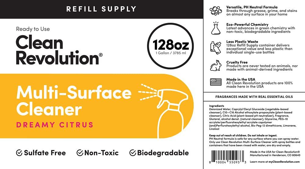 Clean Revolution Multi Surface Cleaner Refill Supply, Non-Toxic, Eco-Friendly & Plant-Based, Ready to Use, Dreamy Citrus, 128 Fl Oz (1 Gallon) - Image 4