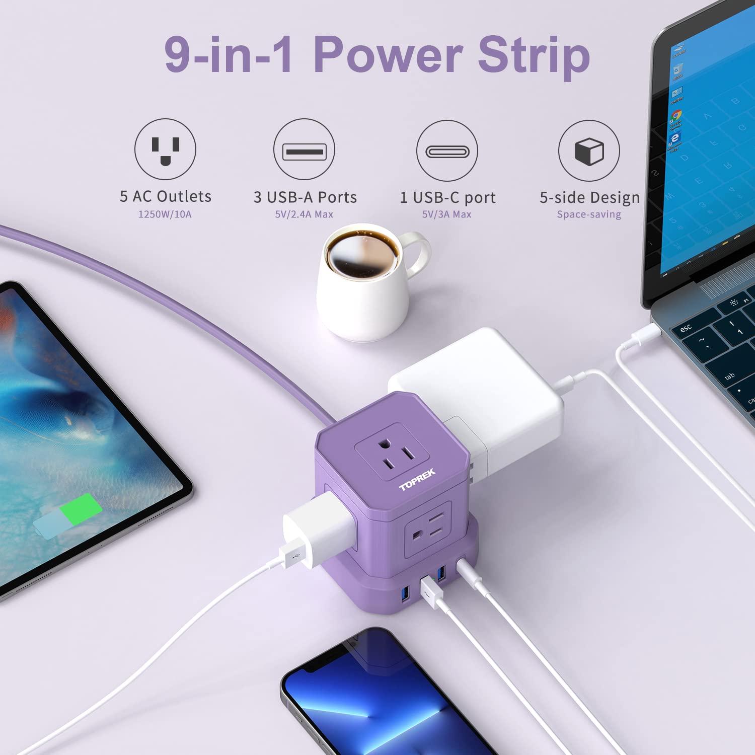 Power Strip with USB, TOPREK 10 FT Extension Cord with Flat Plug, 5 AC Outlet 4 USB, Compact Desk Charging Station for Home Office, Dorm, Hotel, Travel, 700J Surge Protection - Image 2