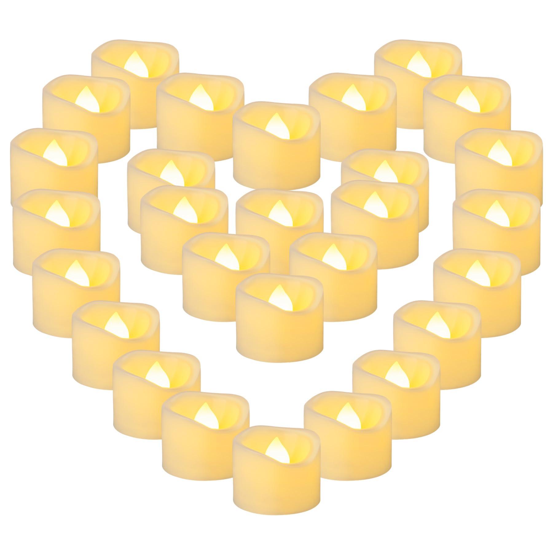 Yakpo 12 Pack 1.5" x 1.2" Flameless Tea Lights Battery Operated, Flickering LED Tealights Votive Outdoor Electric Flicker Light Fake Candles Bulk for Halloween Wedding Party Home Decorations (36)