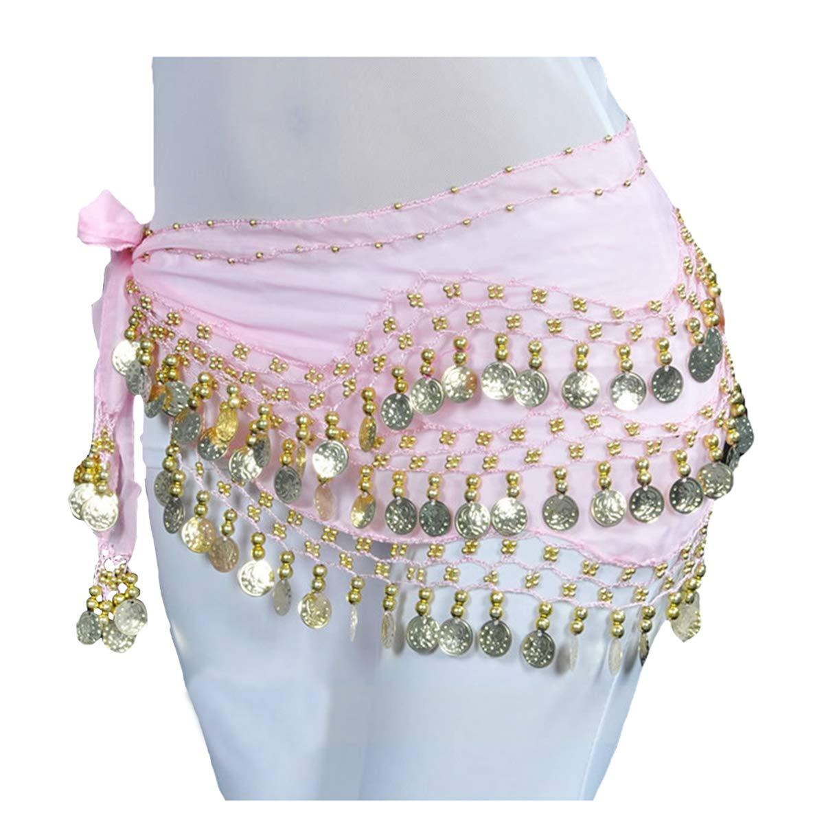 Lauthen.S 128 Coins Belly Dance Hip Scarf Tribal Belt Halloween Genie Costume Accessory - Image 2