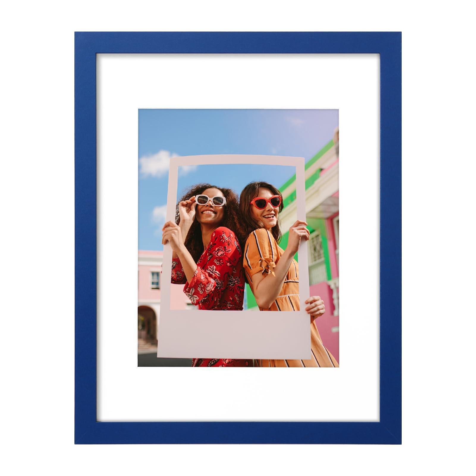 Vittanly 11x14 Picture Frame, Engineered Wood with Shatter Resistant Plexiglass, Display Pictures 8x10 with Mat or 11x14 without Mat, Photo Frame for Wall or Table Top Display, Blue, 1 Pack