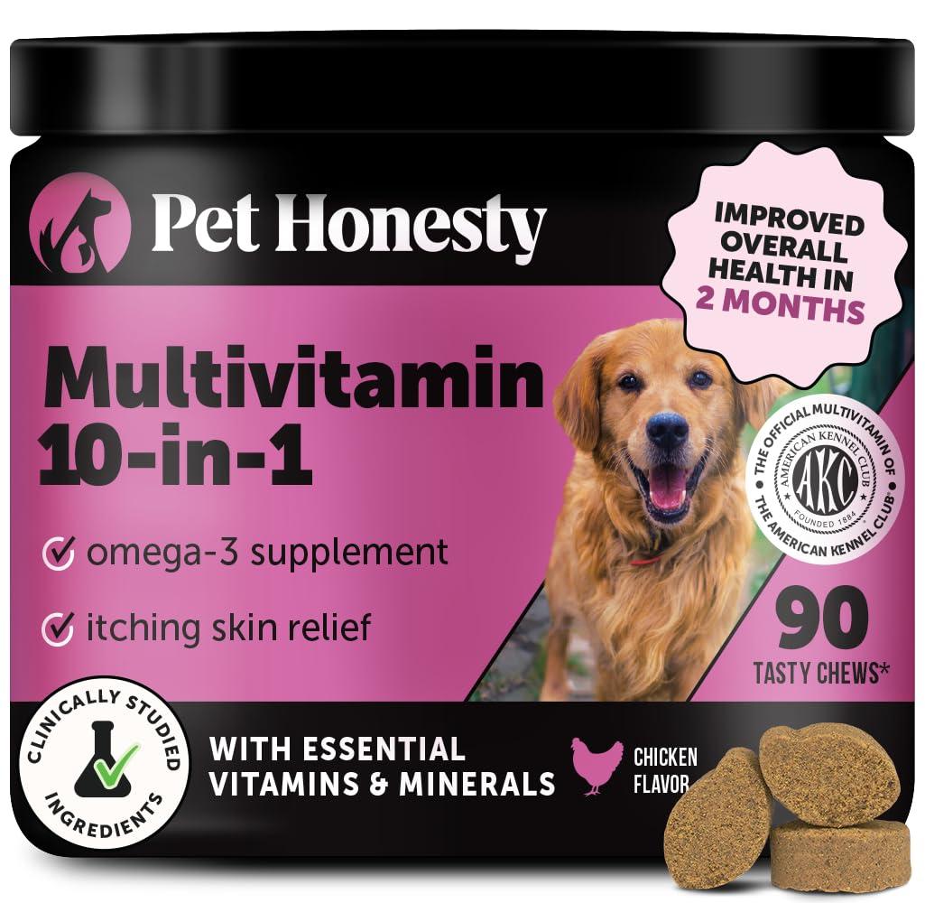 Multivitamin Dog Supplement, Glucosamine Chondroitin for Dogs, Probiotics, Omega Fish Oil, Dog Supplements & Vitamins, Vitamins for Skin and Coat Allergies (Chicken 90 ct)