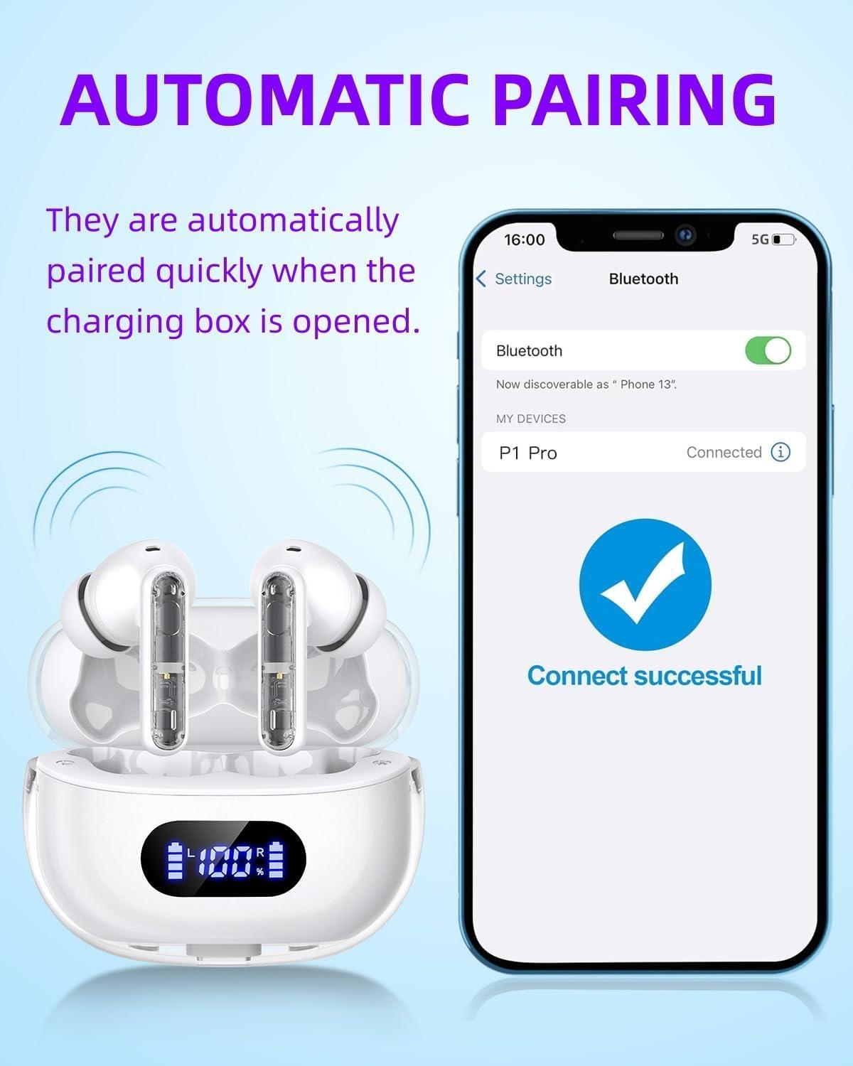AIgetopANC Wireless Earbuds P1 PRO with Translucent Style, Bluetooth Headphones with Clear Call Mics, IPX7 Waterproof Ear Buds Deep Bass Wireless Earphones, 30H Compatible with Samsung TV Android iOS - Image 2