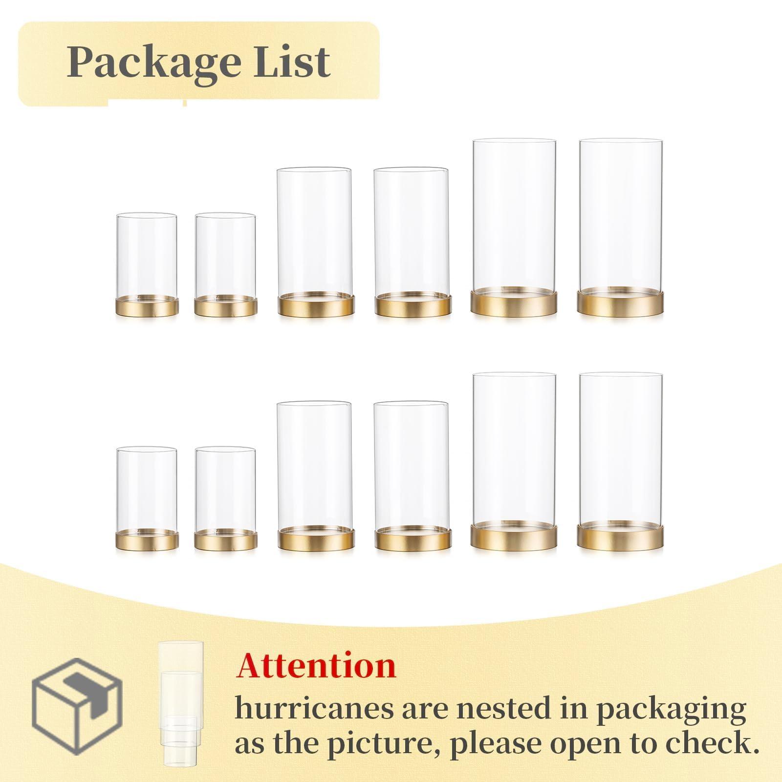 Hewory Hurricane Candle Holder for Pillar Candles: Gold Votive Candle Holders Set of 12, Glass Hurricane with Metal Candle Plate, Pillar Candle Holder for Table Centerpiece Wedding Holiday Home Decor - Image 7
