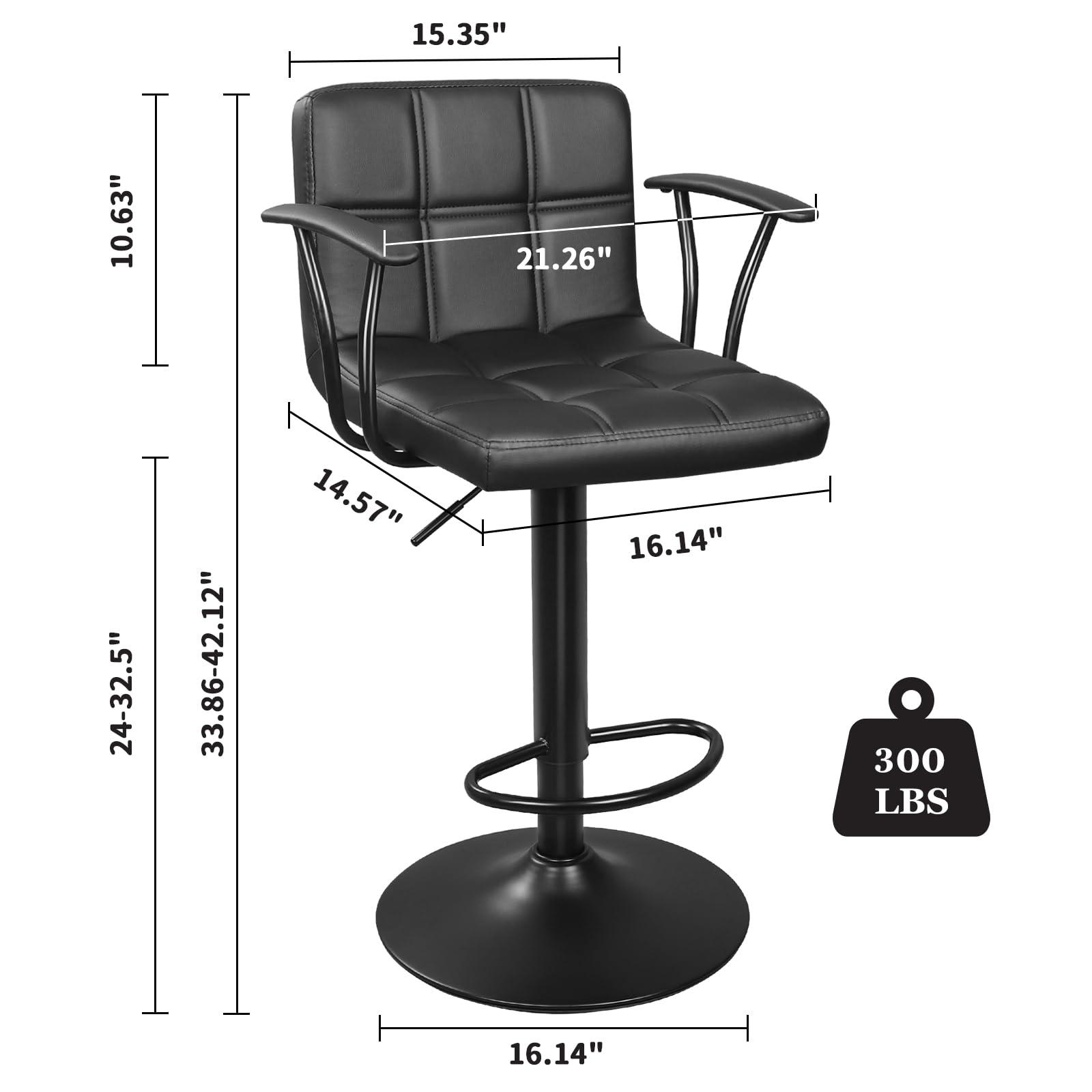 ERGOSEAT Bar Stools Set of 2, Armrest Adjustable Swivel Barstools with Back, Double Needle PU Leather Counter Height Chairs for Kitchen lsland (Black) - Image 3
