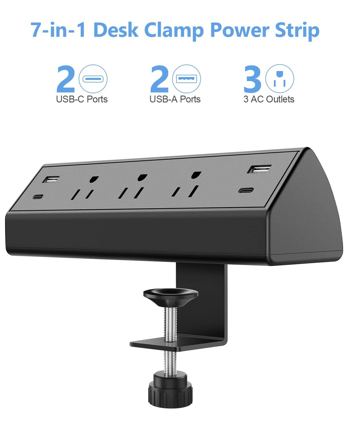 Desk Clamp Power Strip USB C,Desktop Mount Surge Protector,40W Fast Charging Station,2 PD 20W USB C Ports,3 Outlets,Desk Edge Power Strip for Home,Office,Fit 1.96" Tabletop Edge,ETL Listed - Image 2