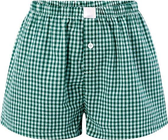 Women's Lounge Shorts Cute Soft Elastic Low Waist Plaid Print Button Front Pajama Bottoms Boxer Shorts Sleepwear - Image 5