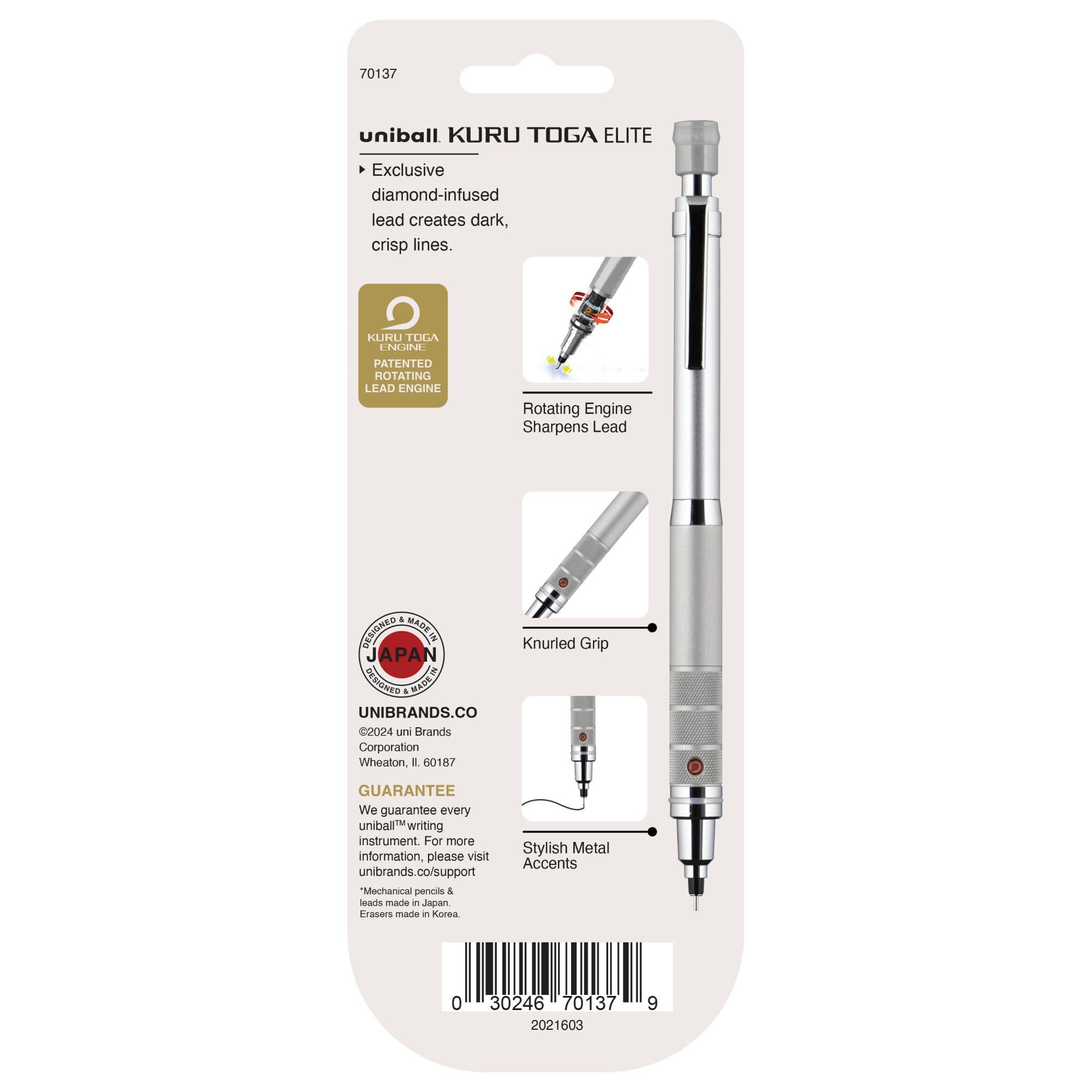 Uniball Kuru Toga Elite Mechanical Pencil Starter Kit with Silver Barrel and 0.5mm Tip; 60 Lead Refills; and 5 Pencil Eraser Refills; HB #2; Office Supplies; School Supplies; Drafting - Image 8