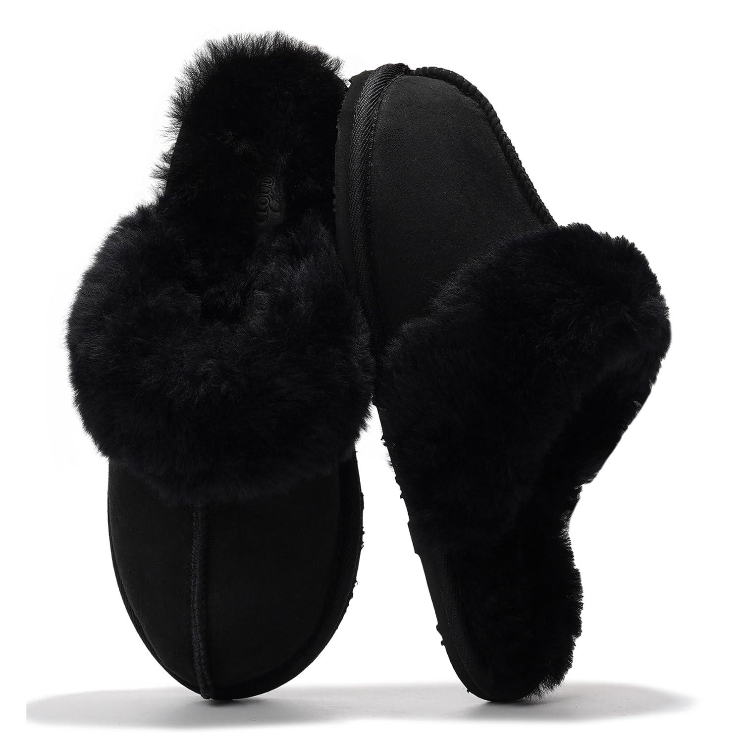 Project Cloud 100% Australian Sheepskin Scuff Slippers for Women - Genuine Shearling Memory Foam Slides for Women - Non-Slip Womens Slippers (Lynsey) (Lynsey)