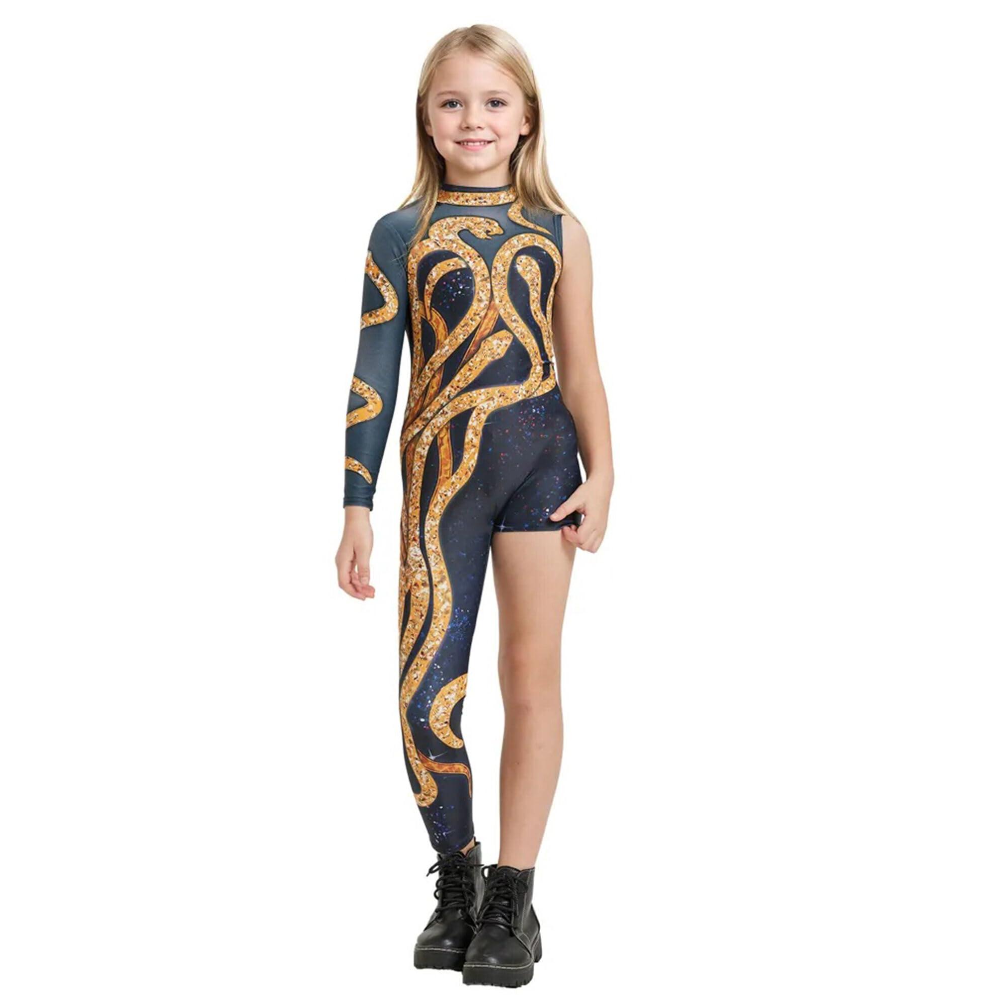 Kids Gold Snake Print Bodysuit Outfit for Girls Boys Celebrity Party Concert Cosplay Jumpsuit Costume