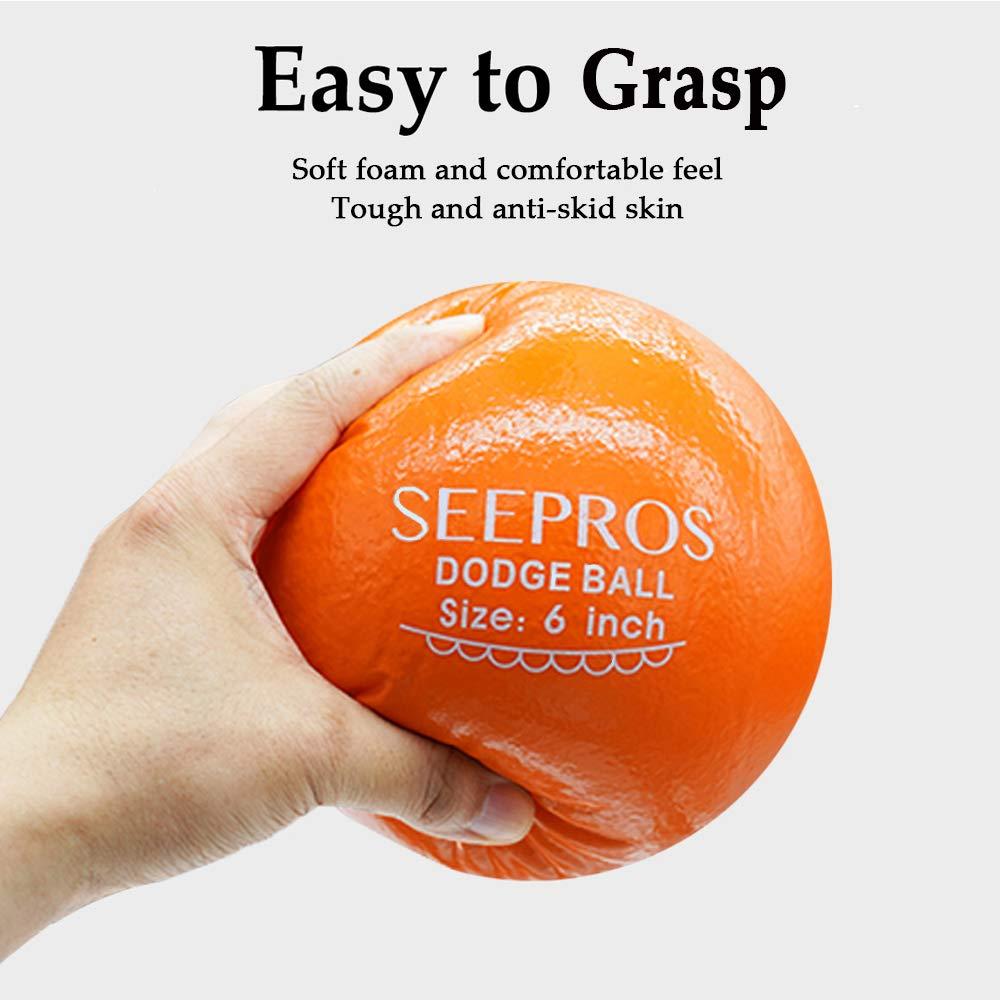 SEEPROS Foam Dodgeball Set - Soft Skin, Low Bounce, Set of 6 with Mesh Storage Bag for Kids and Adults - Image 2