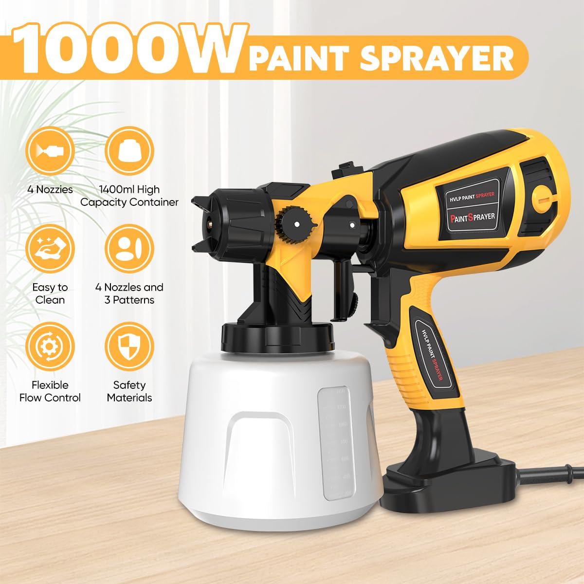 Paint Sprayer 1000W High Power Electric Spray Paint Gun with Adjustable Spray Width Knob,1400ML Container,4 Nozzles & 3 Patterns,Easy to Clean for Furniture Cabinets House Painting Black - Image 2