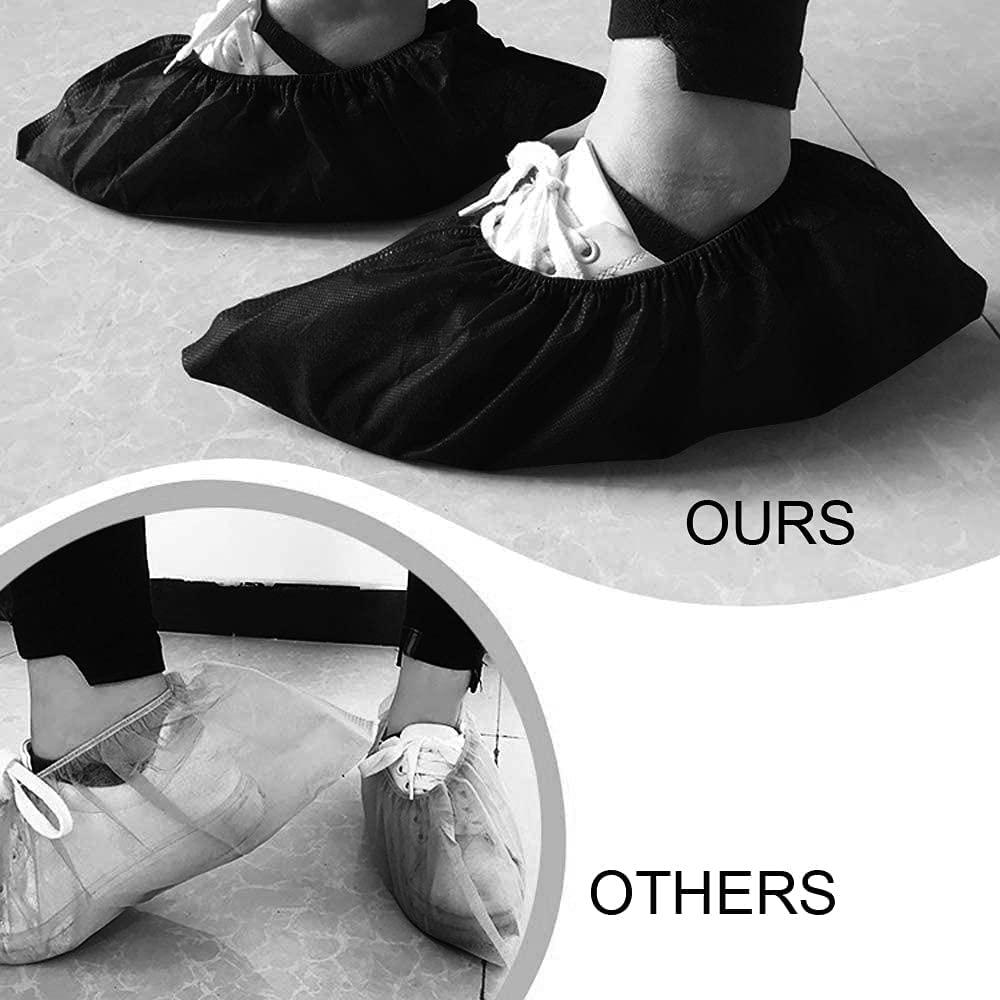 XIAOWEI Black Shoe Covers - 100 Pack (50 Pairs) Disposable Boot and Booties | One Size Fits Most Durable 35 GSM Non Woven Material (Black) - Image 5
