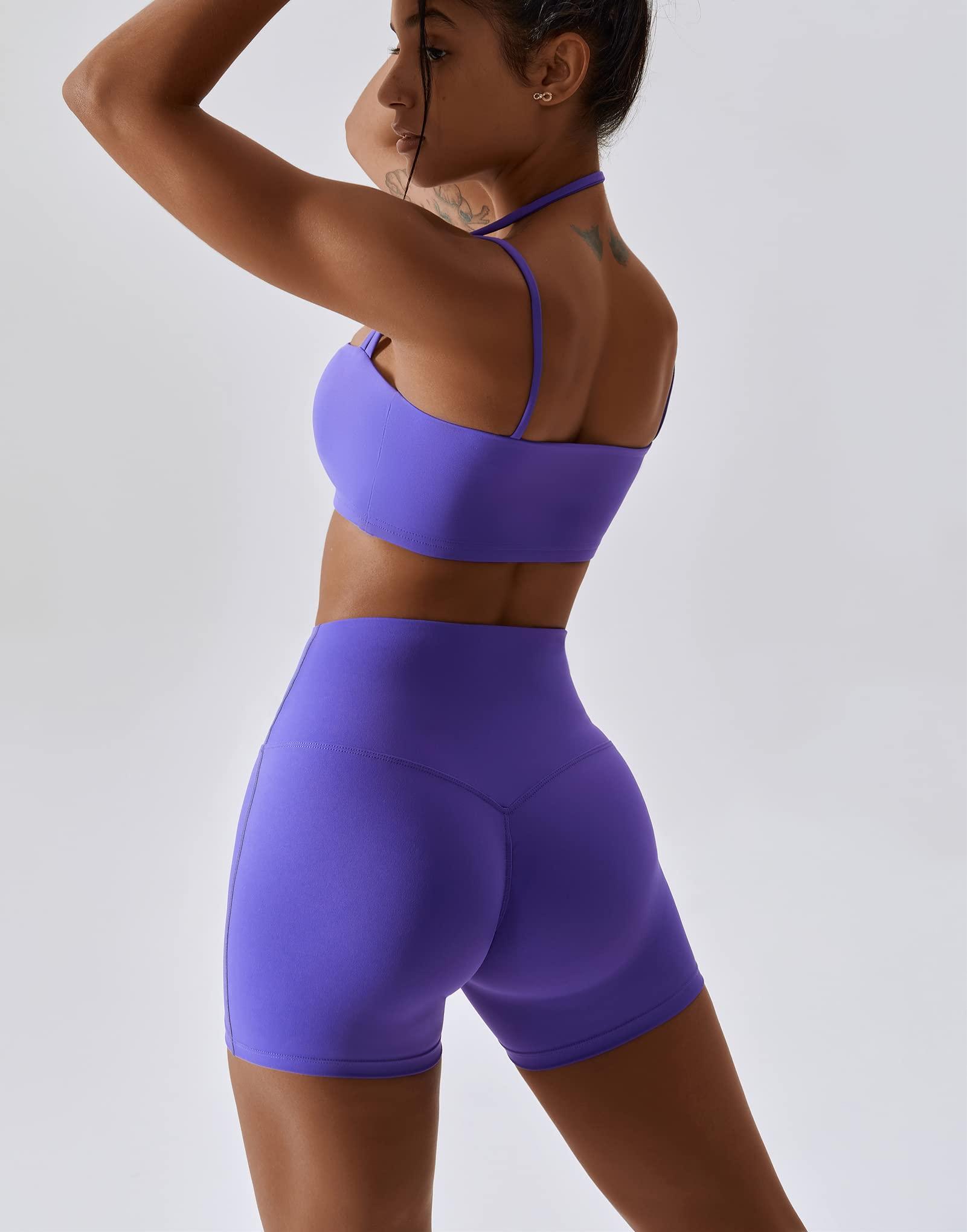 ABOCIW Workout Sets for Women 2 Piece Twist Front Halter Sports Bras High Waist Biker Shorts Exercise Gym Yoga Outfit - Image 2