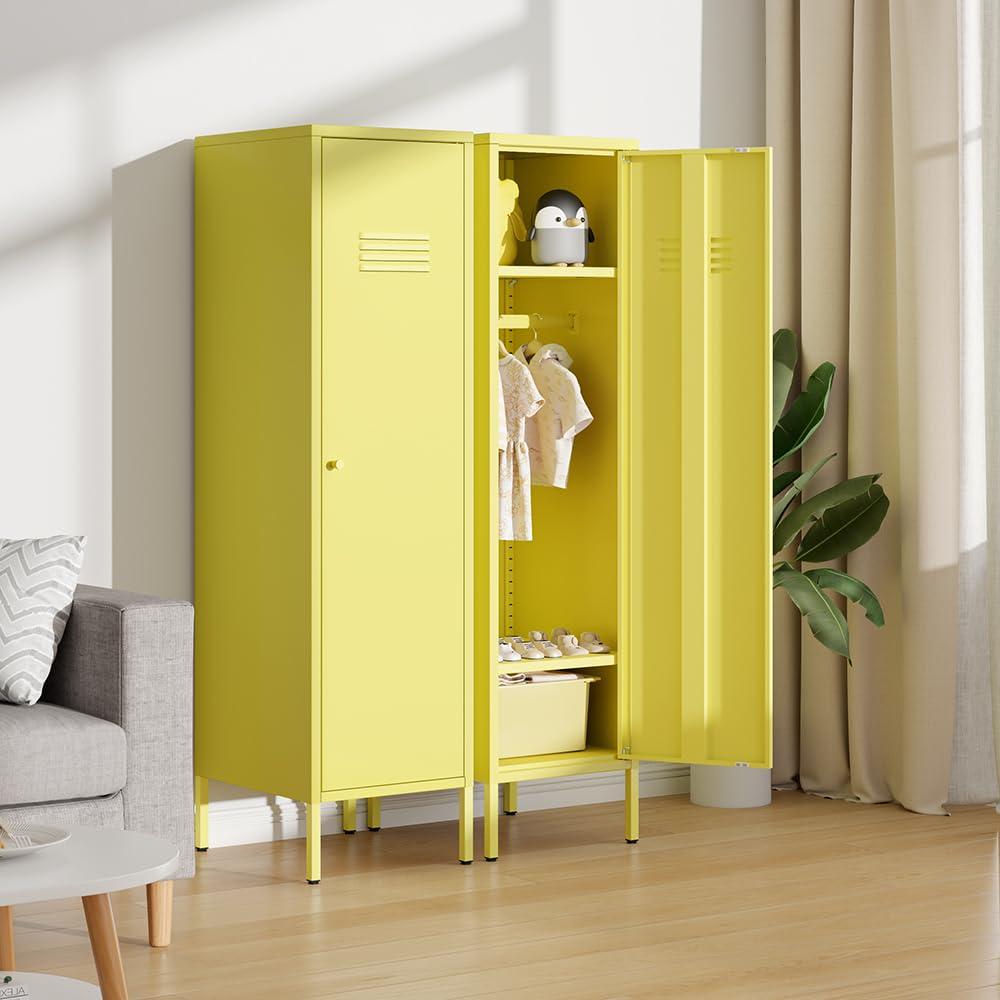 LINGZOE Single Door Metal Locker Storage Cabinet with 2 Adjustable Shelves, Metal Kids Storage Cabinet for Shool Living Room Bedroom (Yellow) - Image 5