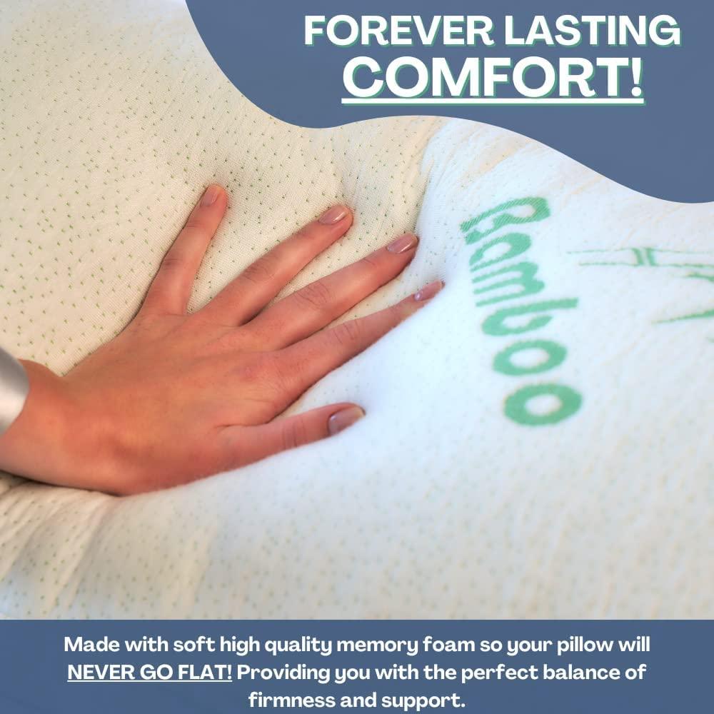 Memory Foam Bamboo Pillows King Size Set of 2 [Adjustable] for Sleeping - Cool & Breathable Cover with Zipper Rayon Derived from Bamboo Pilllowcase - Relieves Neck Pain - Back/Stomach/Side Sleeper - Image 4