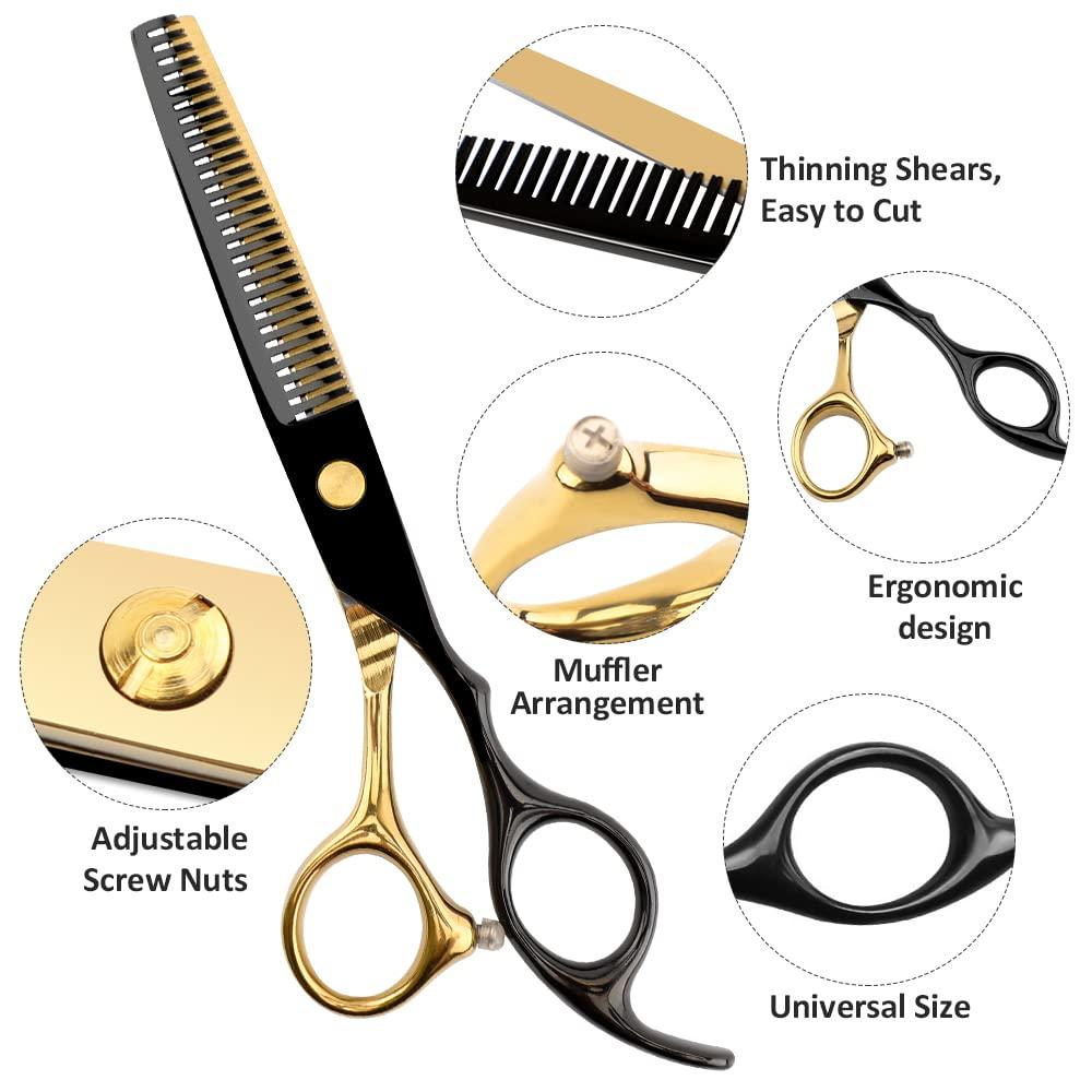 Professional Black Gold Hairdressing Teeth Scissors Stainless Steel Barber Hair Cutting Sets Salon Multifunctional Thinning Straight Shears Tools for Mother Father's Gift - Image 5