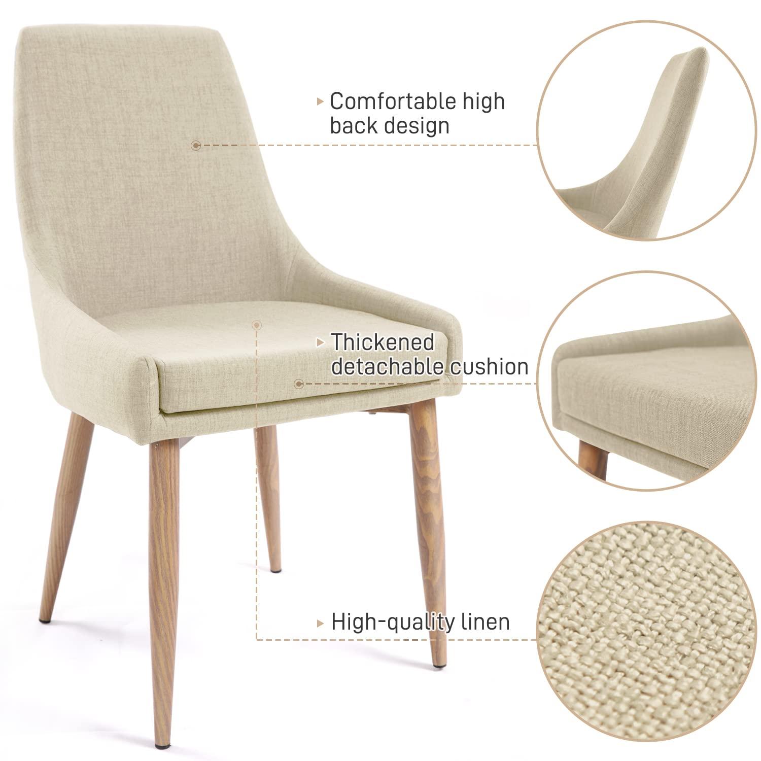 E&D FURNITURE Dining Chairs, Accent Living Room Chair Set of 2 Beige Kitchen and Dining Room Chairs with High Back 2 Pack Fabric Dining Chairs Sillas para Comedor Upholstered Dining Metal Leg Chairs - Image 7