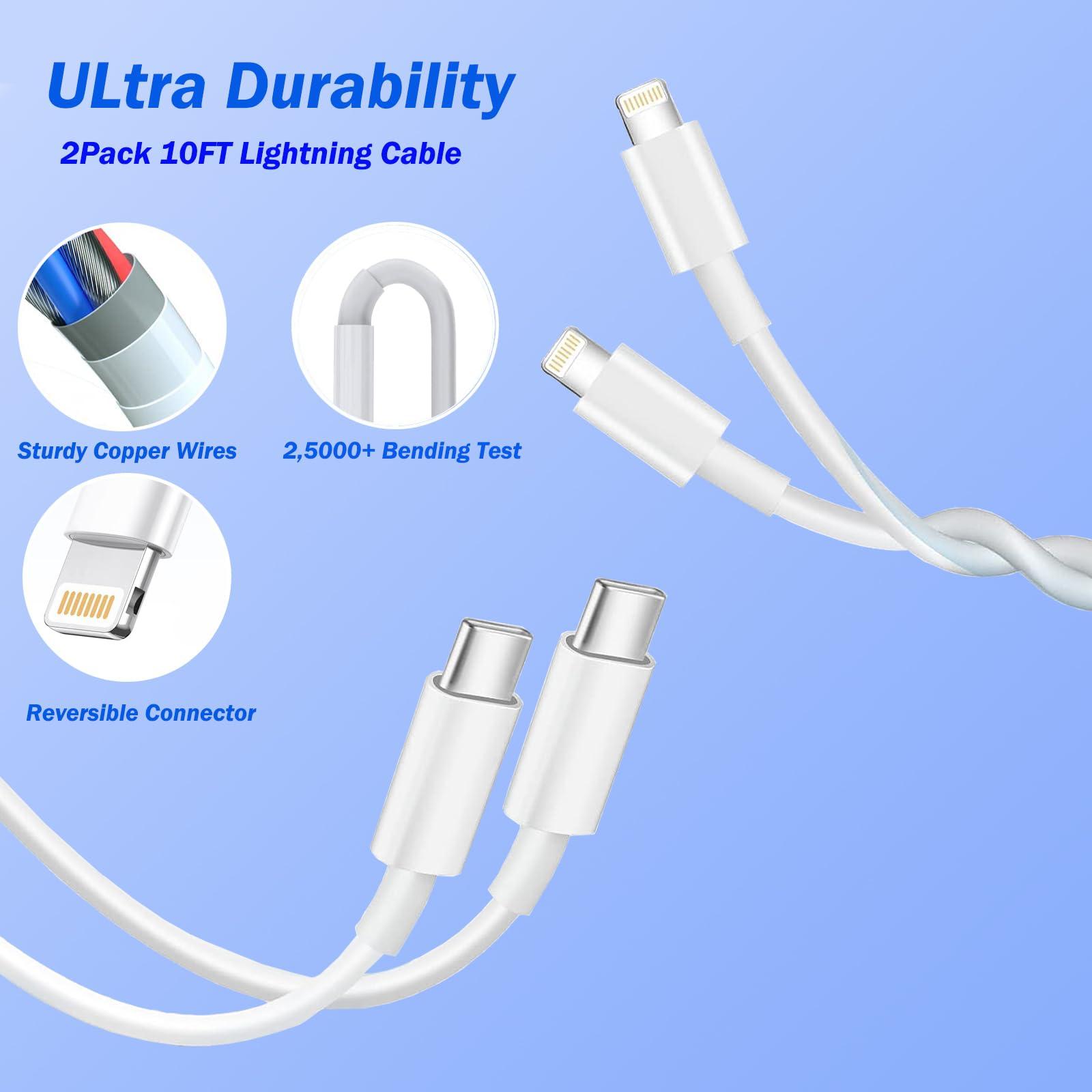 iPhone Fast Charger, [Apple MFi Certified] 2 Pack PD USB C Wall Charger Block Plug with 10FT Extra Long Type C to Lightning Fast Charging Data Sync Cable for iPhone 14 13 12 11 XR X 8 iPad and More - Image 4