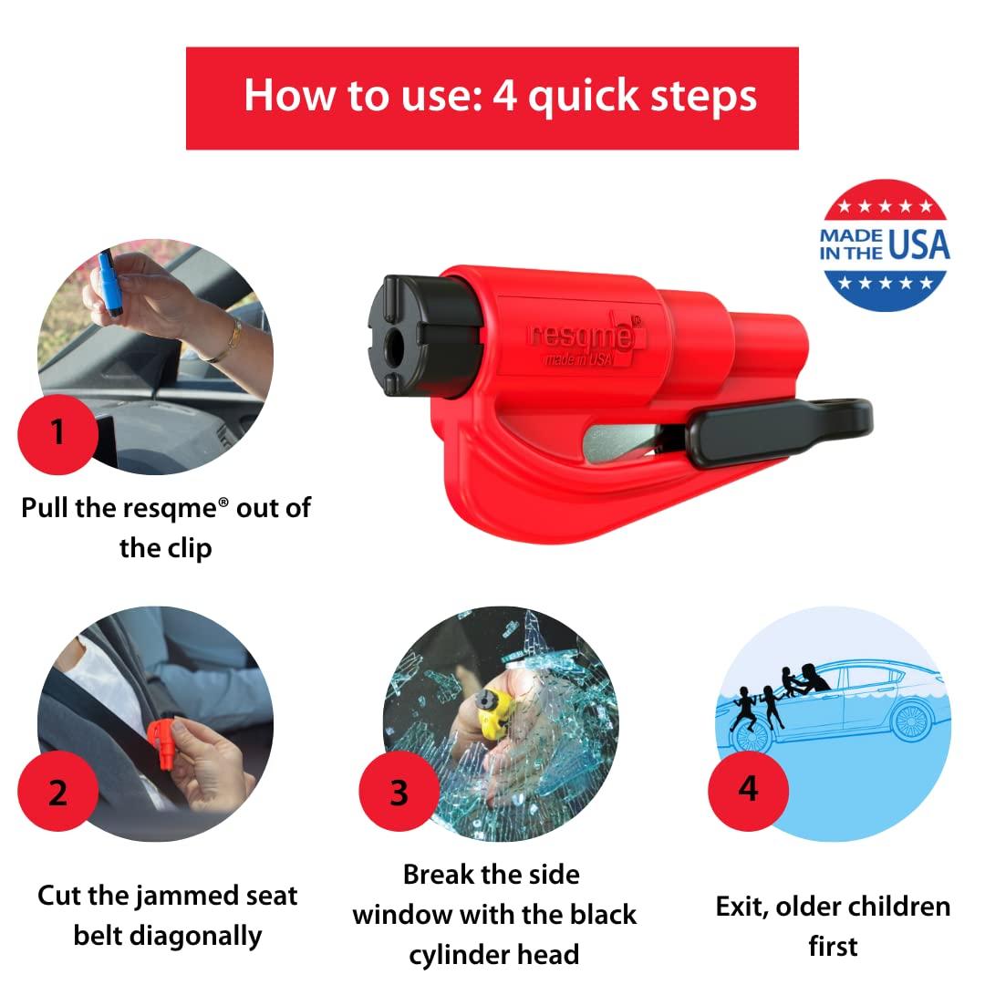 resqme The Original Emergency Keychain Car Escape Tool, 2-in-1 Seatbelt Cutter and Window Breaker, Made in USA, Pink - Compact Emergency Hammer - Image 9