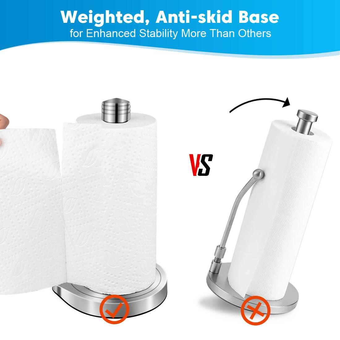 AIDEA Paper Towel Holder Countertop, One-Handed Operation Paper Towel Holder Stand for Kitchen and Bathroom, Spring Arm for Easy Tear, Stainless Steel Paper Towel Dispenser with Weighted Base, Silver - Image 5