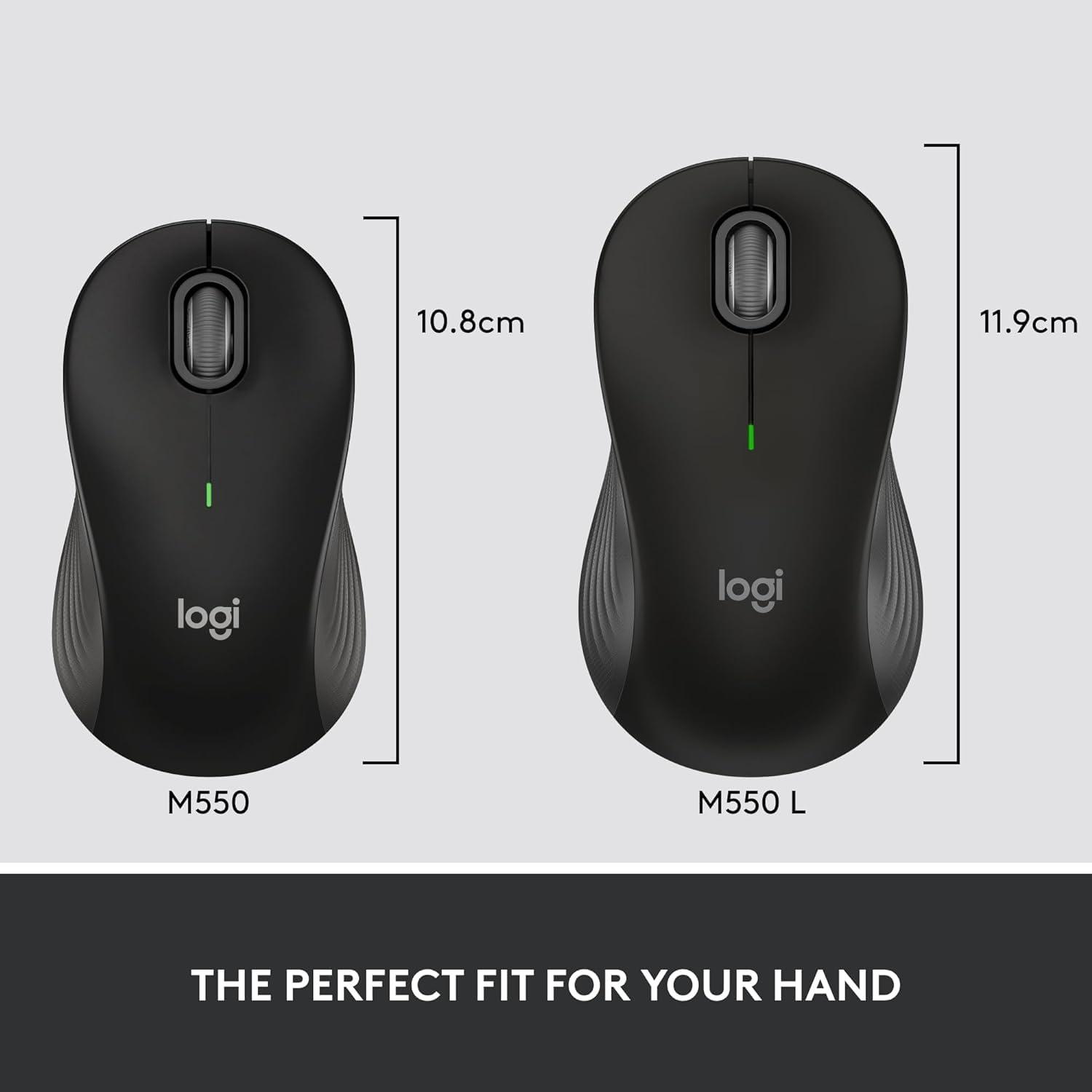 Logitech Signature M550 L Full Size Wireless Mouse - for Large Sized Hands, 2-Year Battery, Silent Clicks, Bluetooth, Multi-Device Compatibility - Black (Renewed) - Image 4