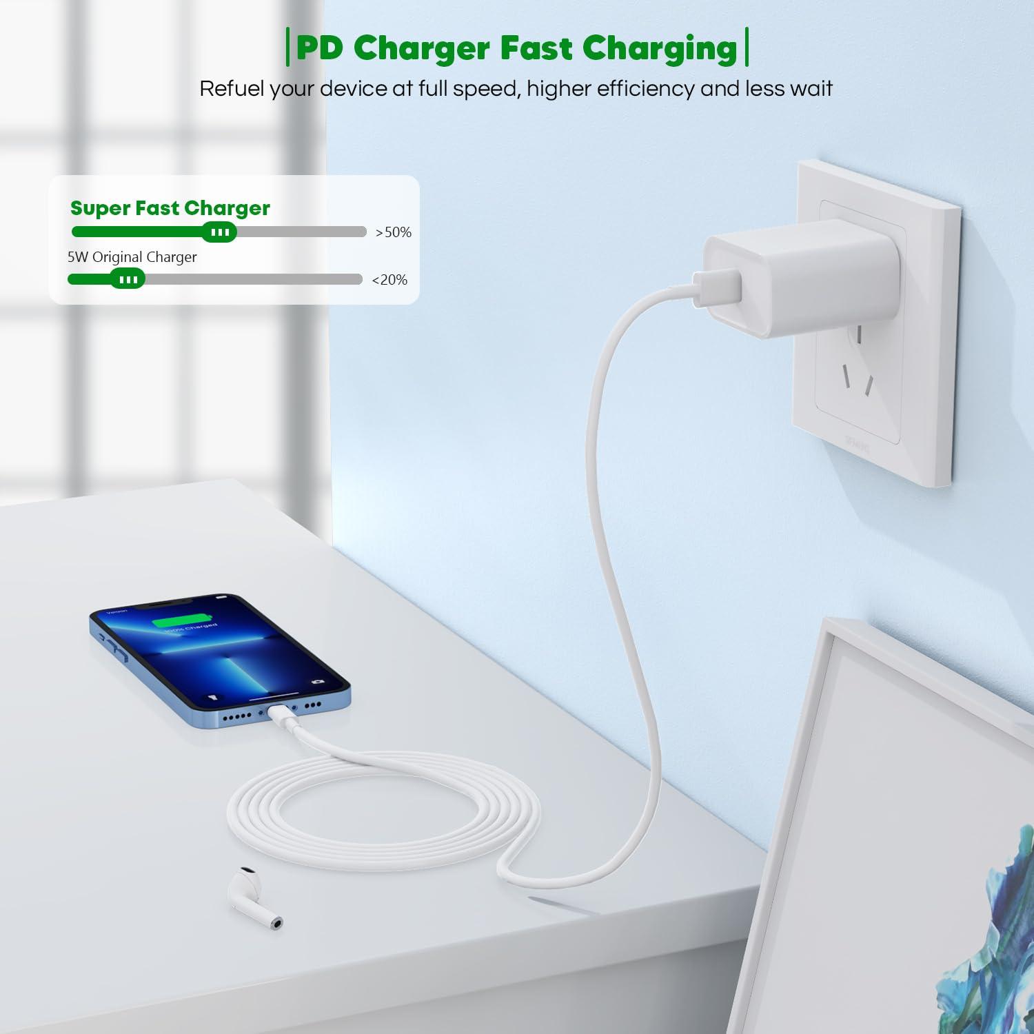 Fast Charger iPhone,【Apple MFi Certified】iPhone Charger Fast Charging Super Quick Type C Wall Charger Block Adapter 6FT USB C Lightning Cables Cord for iPhone 14/14 Plus/13 Pro Max/12/11/X/XR/SE,iPad - Image 2