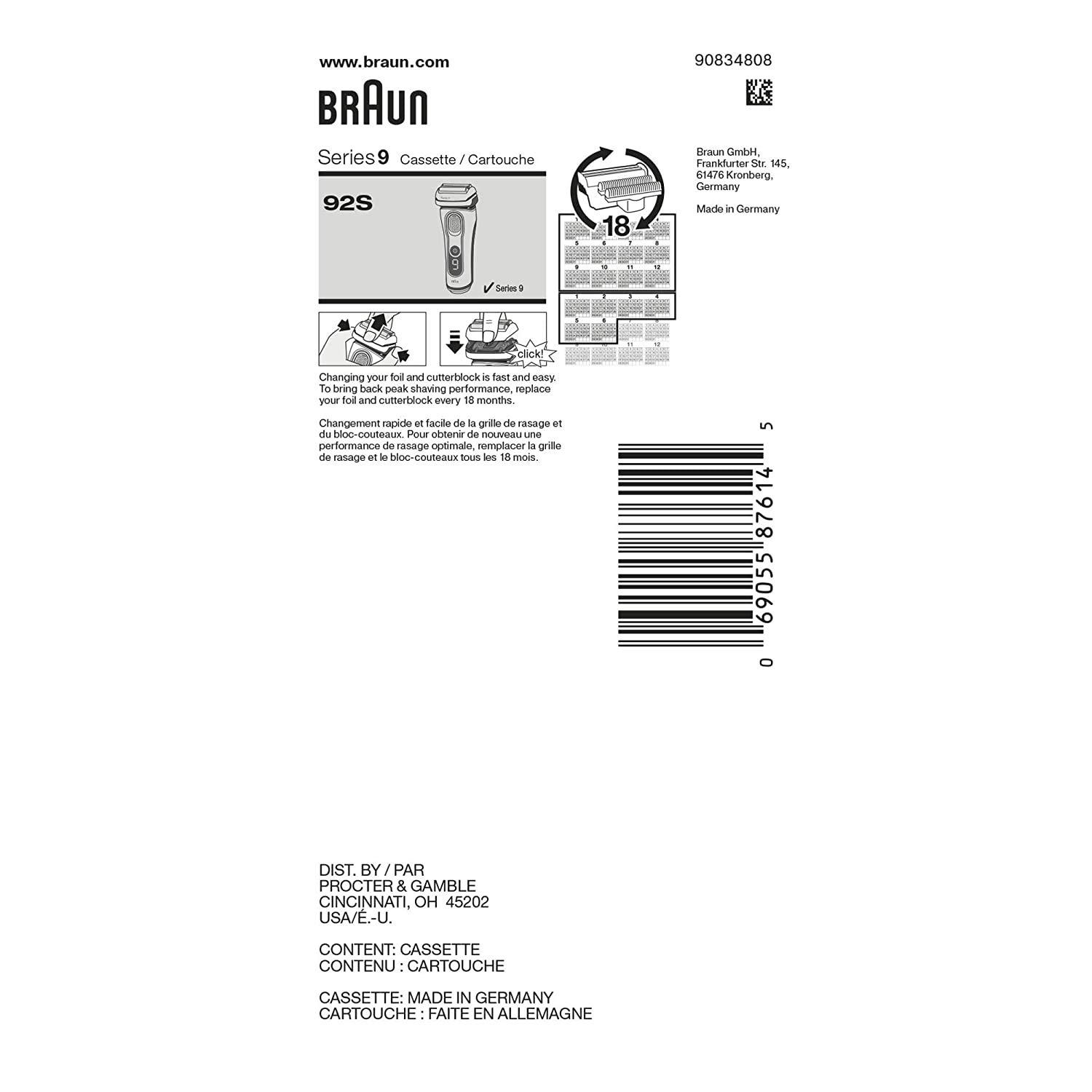 Braun Series 9 Electric Shaver Replacement Head - 92S - Compatible with all Series 9 Electric Razors 9290cc, 9291cc, 9370cc, 9293s, 9385cc, 9390cc, 9330s, 9296cc - Image 2