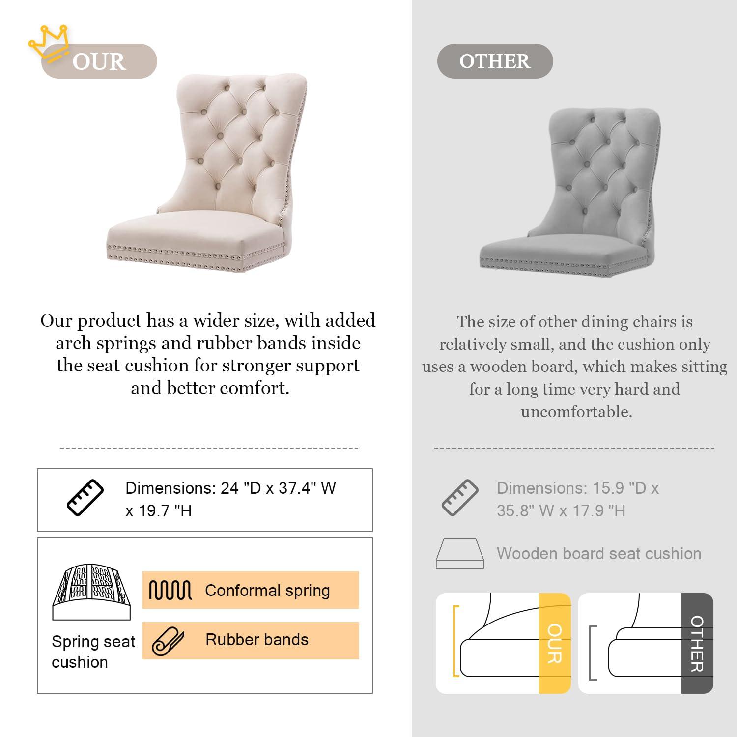 Eifizek Velvet Dining Chairs Set of 4, Tufted Dining Room Chairs with Nailhead Ring Pull Trim, Upholstered Dining Chairs with Solid Wood Legs for Kitchen Dining Room (Beige) - Image 10