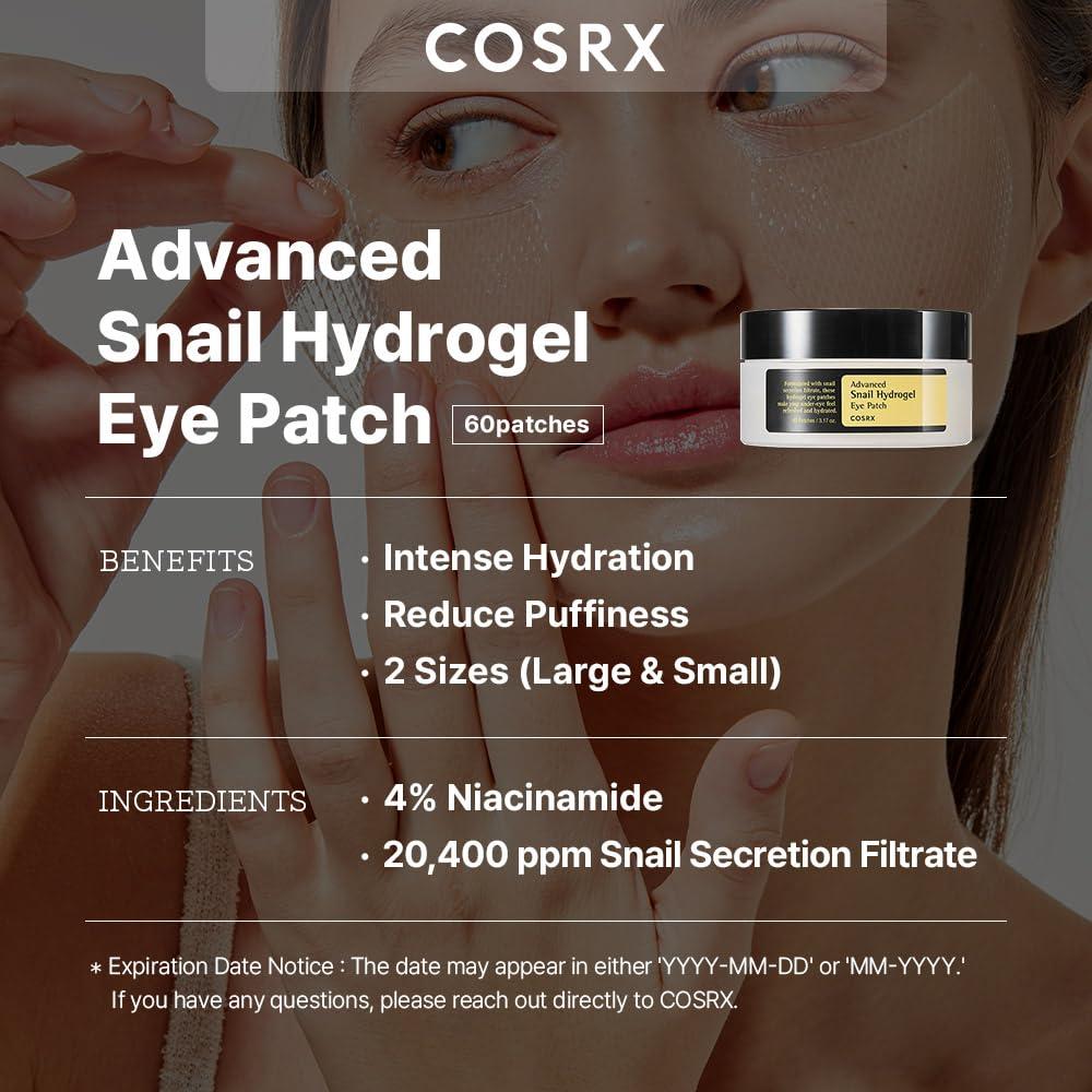 COSRX Advanced Snail Hydrogel Eye Patch (60pc), Gel Serum Mask, Puffy Undereye Treament, Fine Lines, Refresh, Hydrate| Paraben free, Korean Skin Care - Image 2
