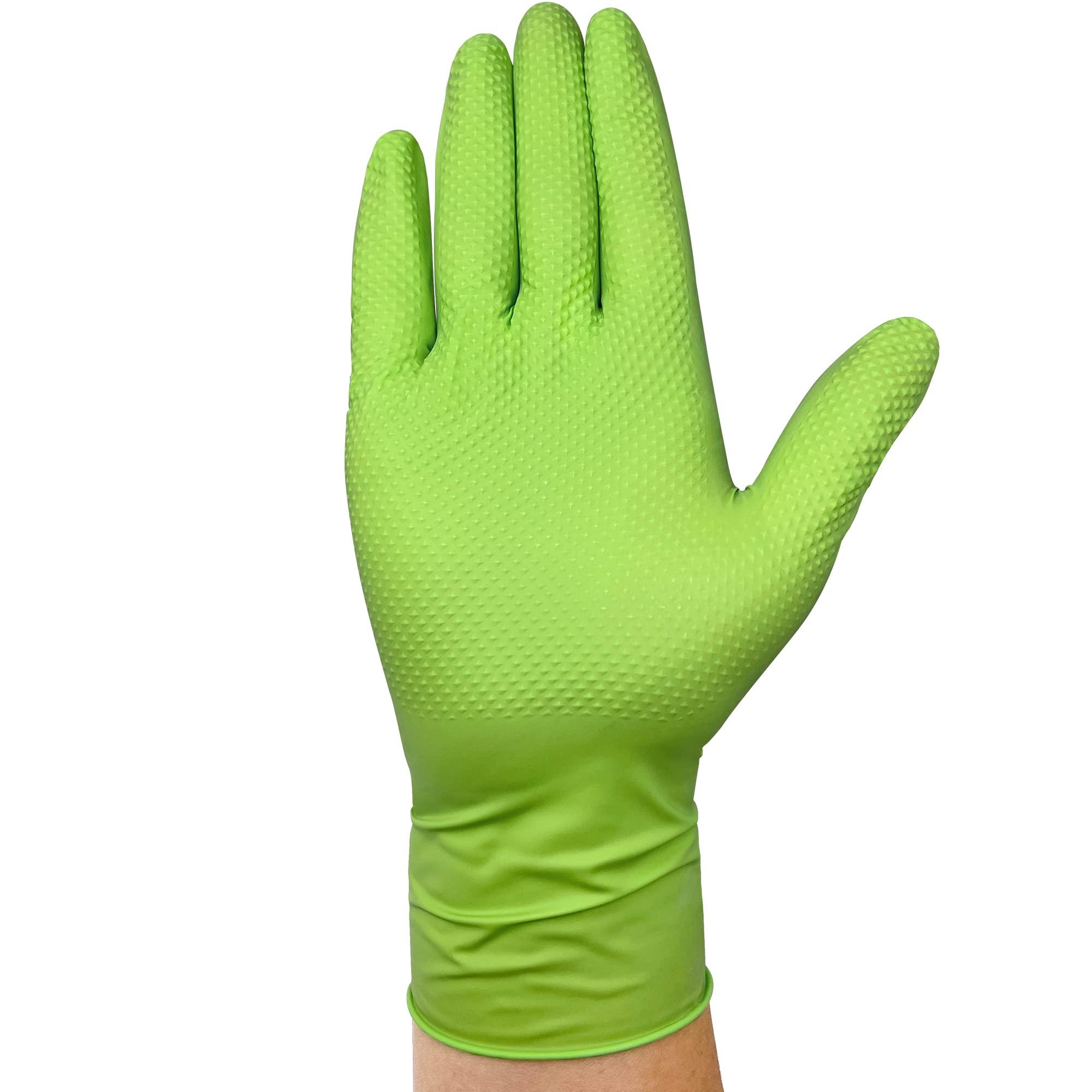 TitanFlex Thor Grip Heavy Duty Green Industrial Nitrile Gloves with Raised Diamond Texture, 8-mil, Latex Free, Powder Free - Image 2