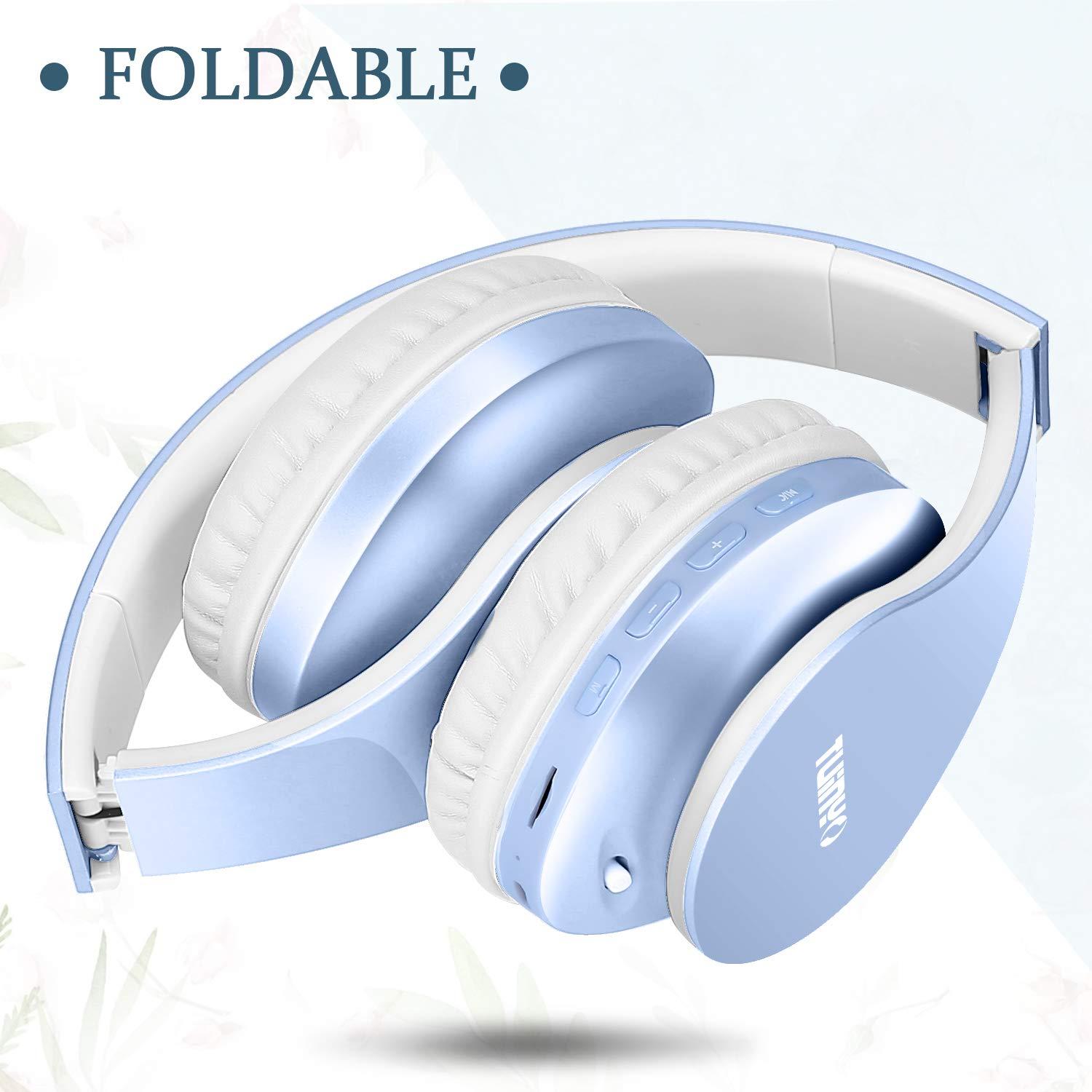 TUINYO Wireless Headphones Over Ear, Bluetooth Headphones with Microphone, Foldable Stereo Wireless Headsetfor Travel Work TV PC Cellphone-Light Blue - Image 4