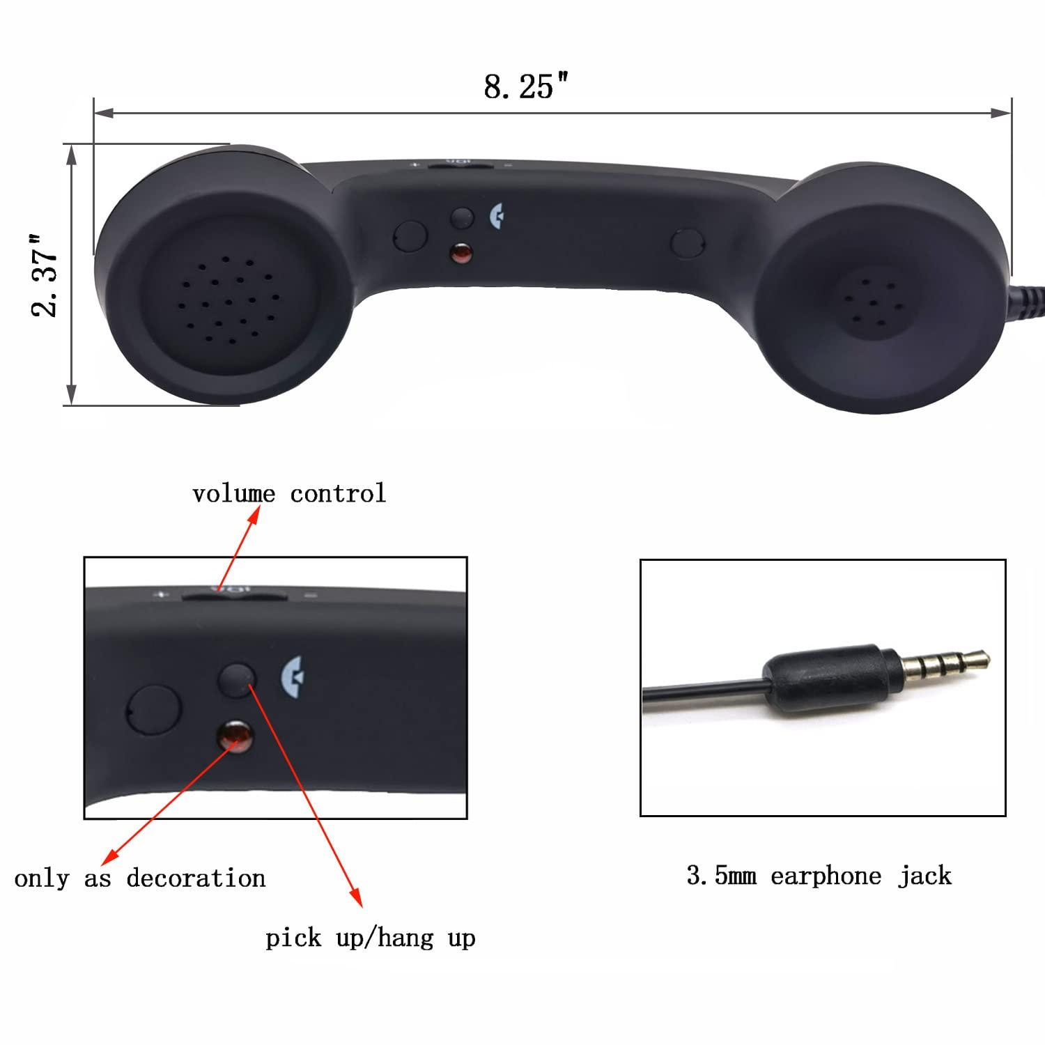 BlueMart 3.5mm Vintage Retro Telephone Handset Cell Phone Receiver Mic Microphone Speaker for iPhone iPad Mobile Phones Cellphone Smartphone (Black) - Image 4