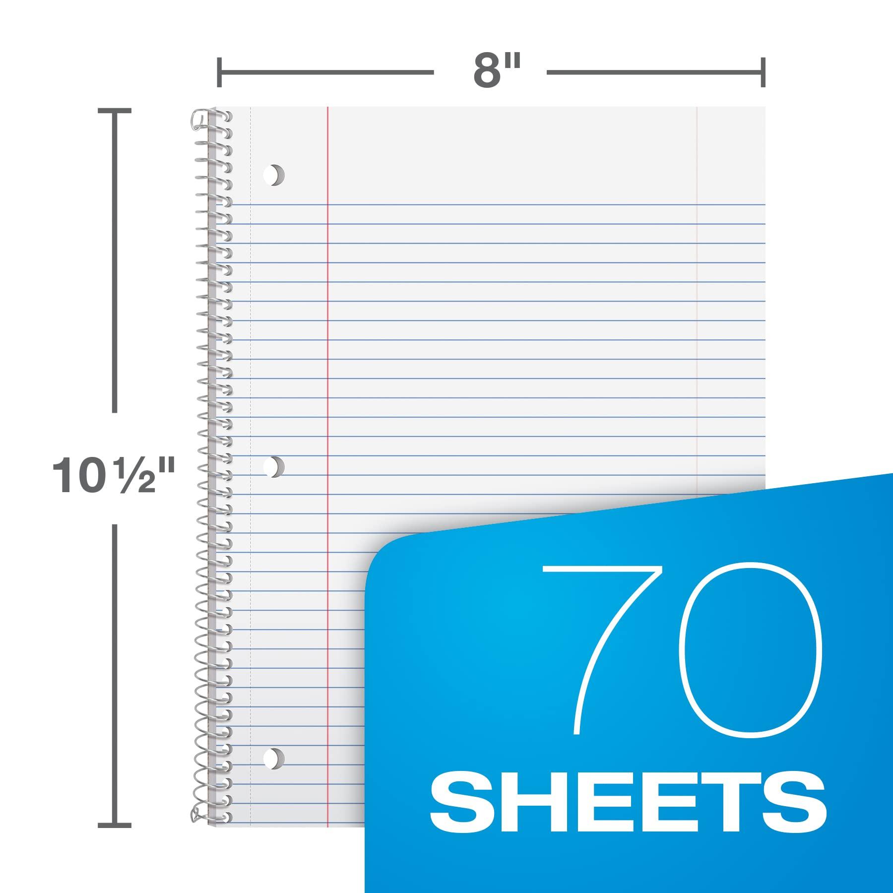 Oxford Spiral Notebook 18 Pack, Bulk College Ruled Spiral Notebooks for School, 1 Subject, College Ruled Paper, 8 x 10-1/2 Inches, 3-Hole Punch, Assorted Colors, 70 Sheets (65206) - Image 2