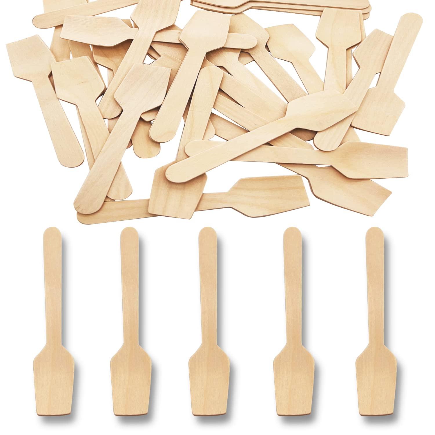 Mini Wooden Spoons, 200 Pcs 4 Inch Disposable Wooden Dessert Spoons, Biodegradable Compostable Birchwood