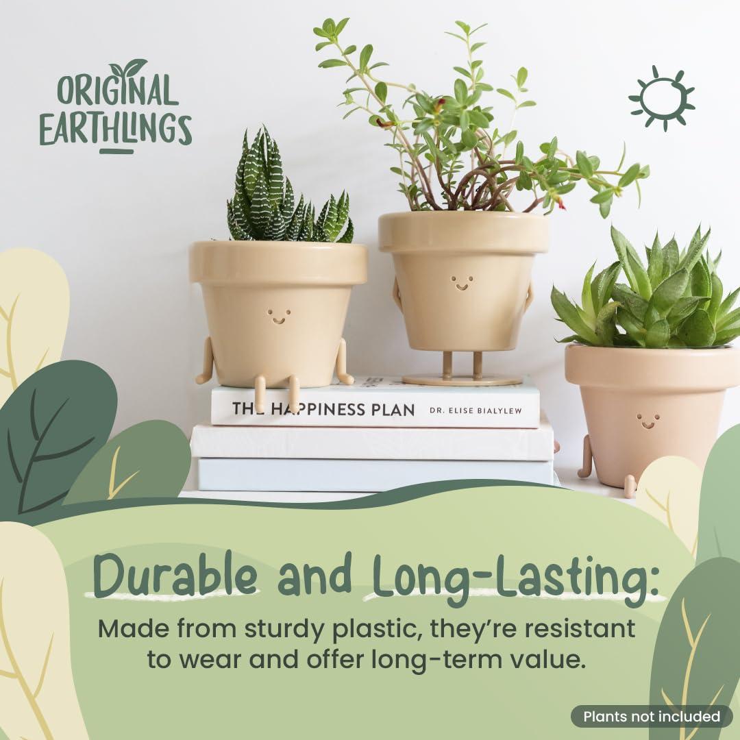 Original Earthlings Sitting Pot - 3.5 Inch Cute Plant Pot - Plastic Funny Planter with Drainage - Unique Cactus Plant Lover Gift - Small Succulent Face Flower Pot - Cute Plant Gifts for Plant Lovers - Image 2
